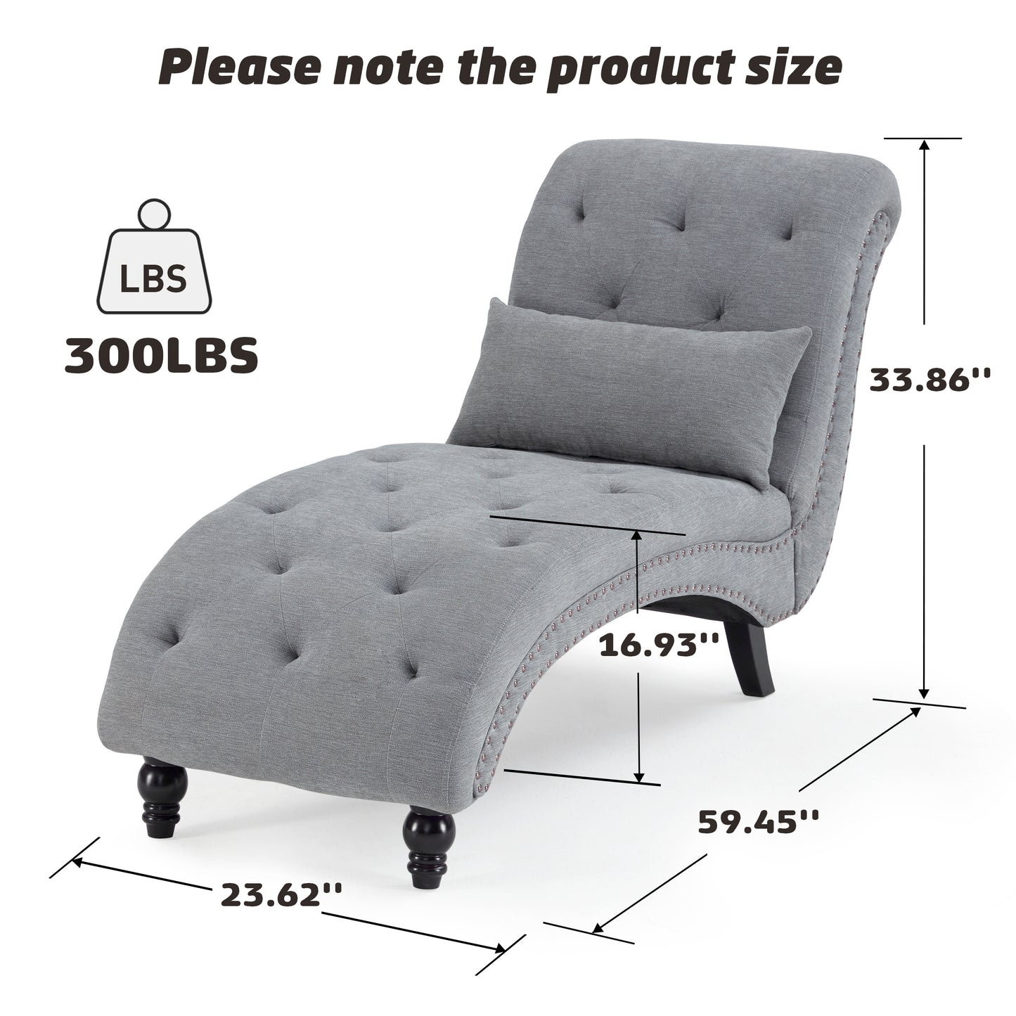 MangodanTufted Soft Chaise Lounge Indoor, Linen Rivets Chaise Lounge Chair for Bedroom Living Room