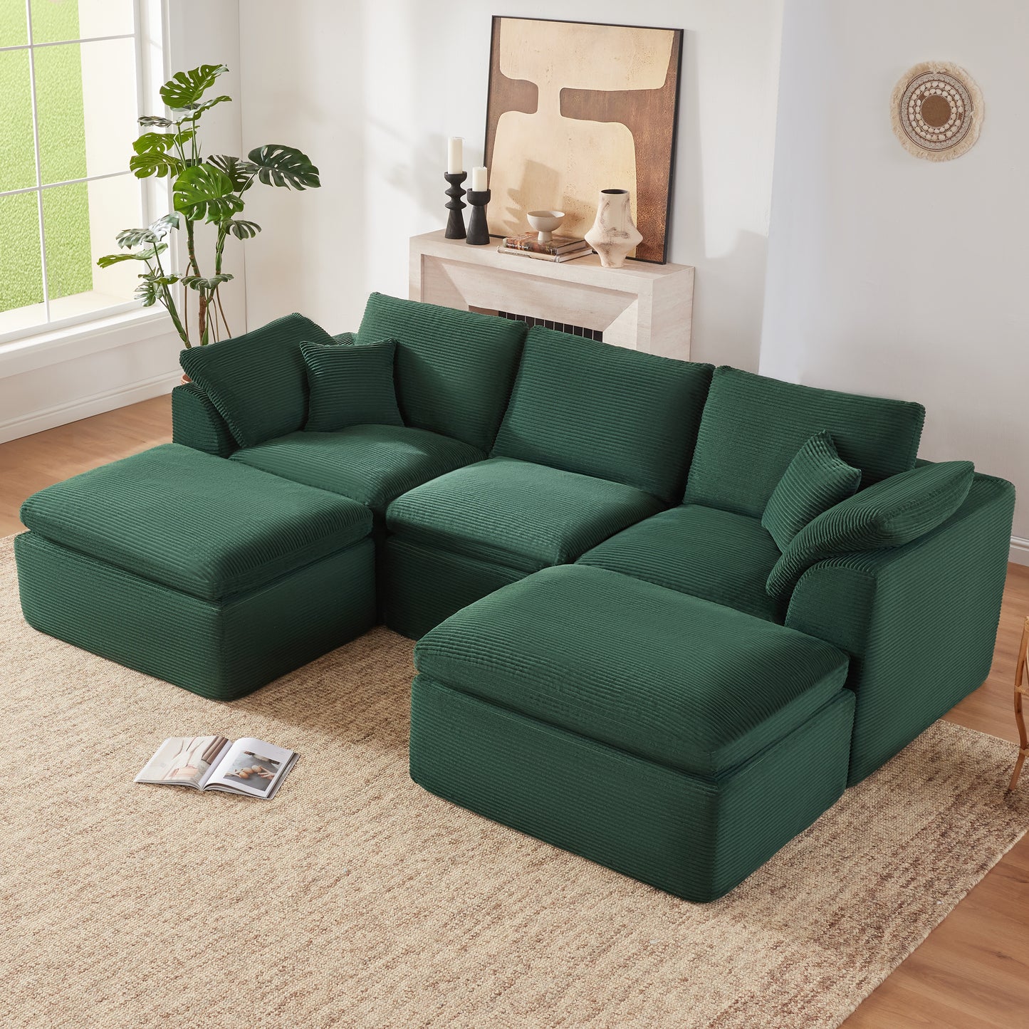 Mangodan  Sectional Couch, Boneless Couches for Living Room, L Shaped Couch with Convertible Ottoman