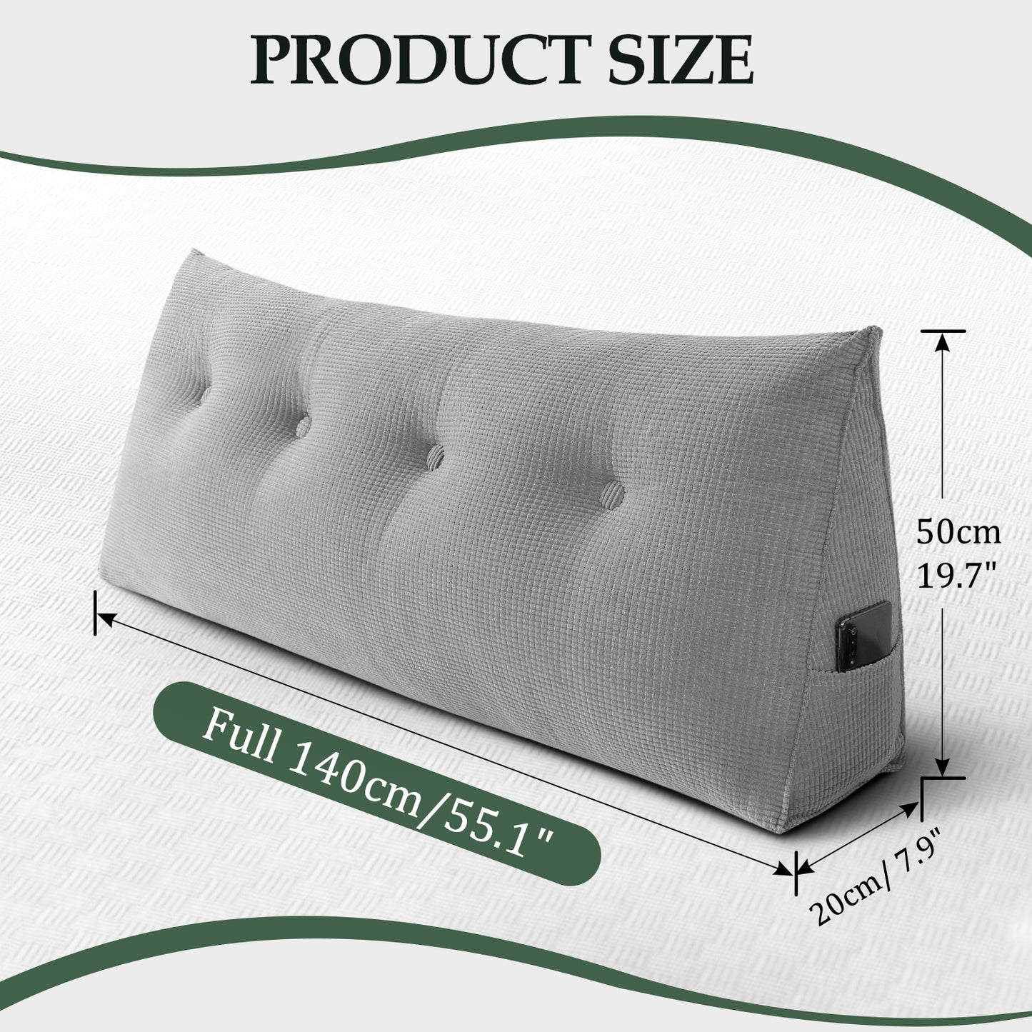 Reading Backboard Pillows, Large Dorm Daybed Bolster Pillows for Back Support with Removable Cover