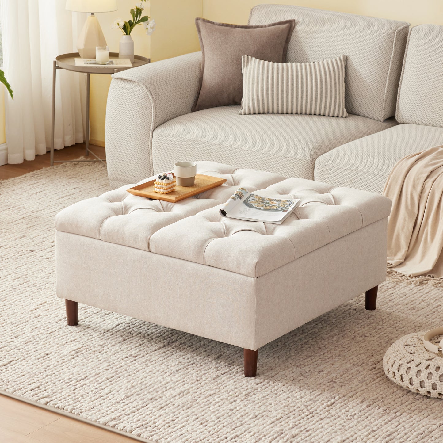 35 Inch Extra Large Storage Ottoman Coffee Table, No Assembly Required