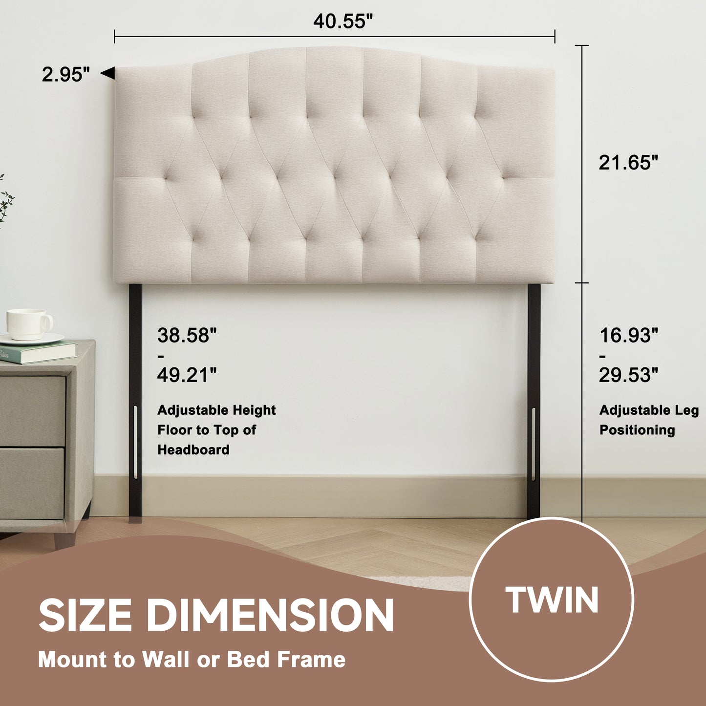 Tufted Upholstered Linen Fabric，Durable Modern Diamond Design Wood Headboads