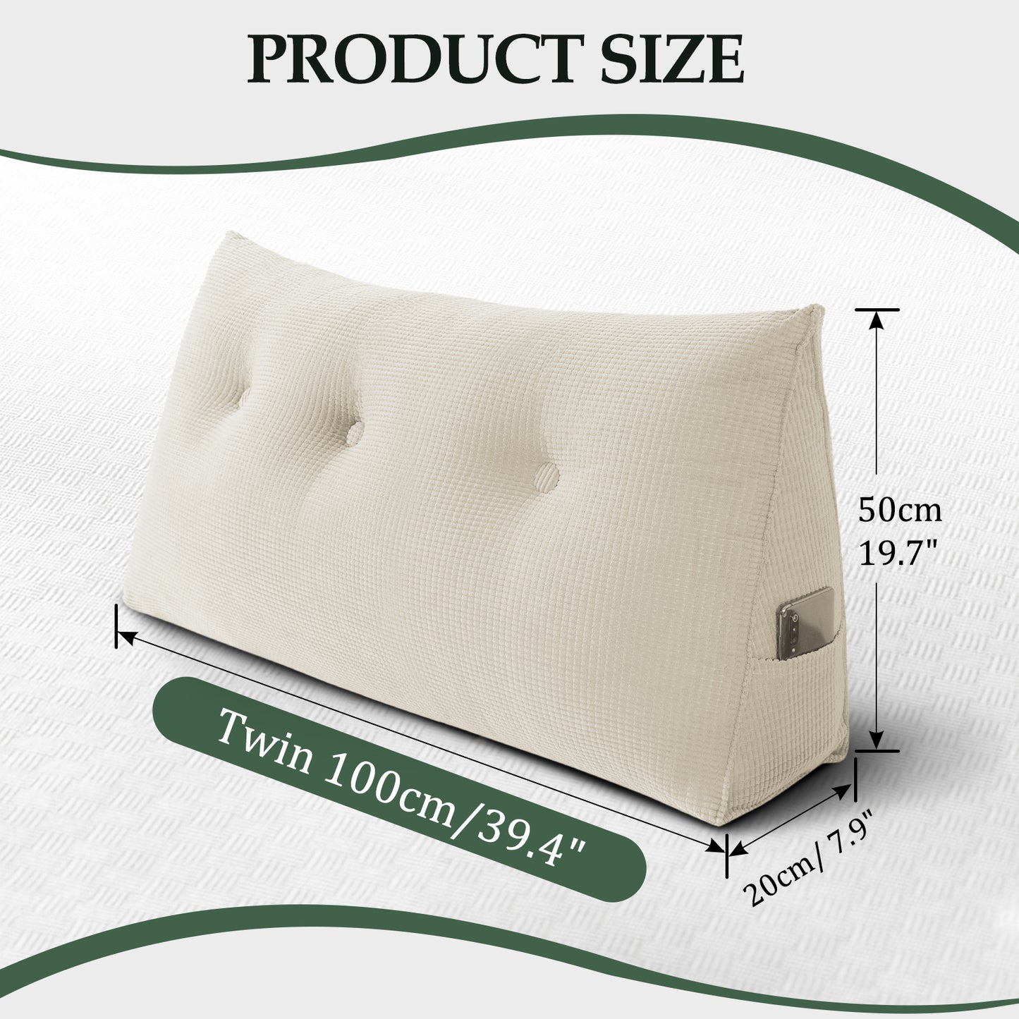 Reading Backboard Pillows, Large Dorm Daybed Bolster Pillows for Back Support with Removable Cover