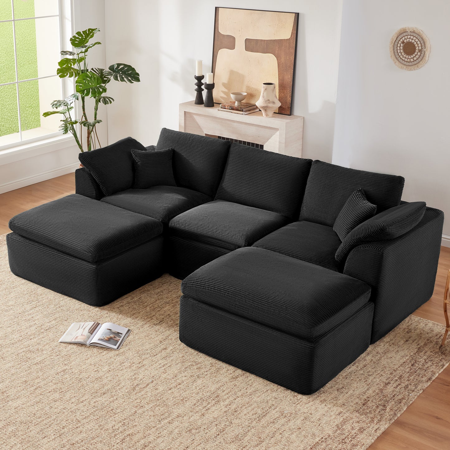 Mangodan  Sectional Couch, Boneless Couches for Living Room, L Shaped Couch with Convertible Ottoman