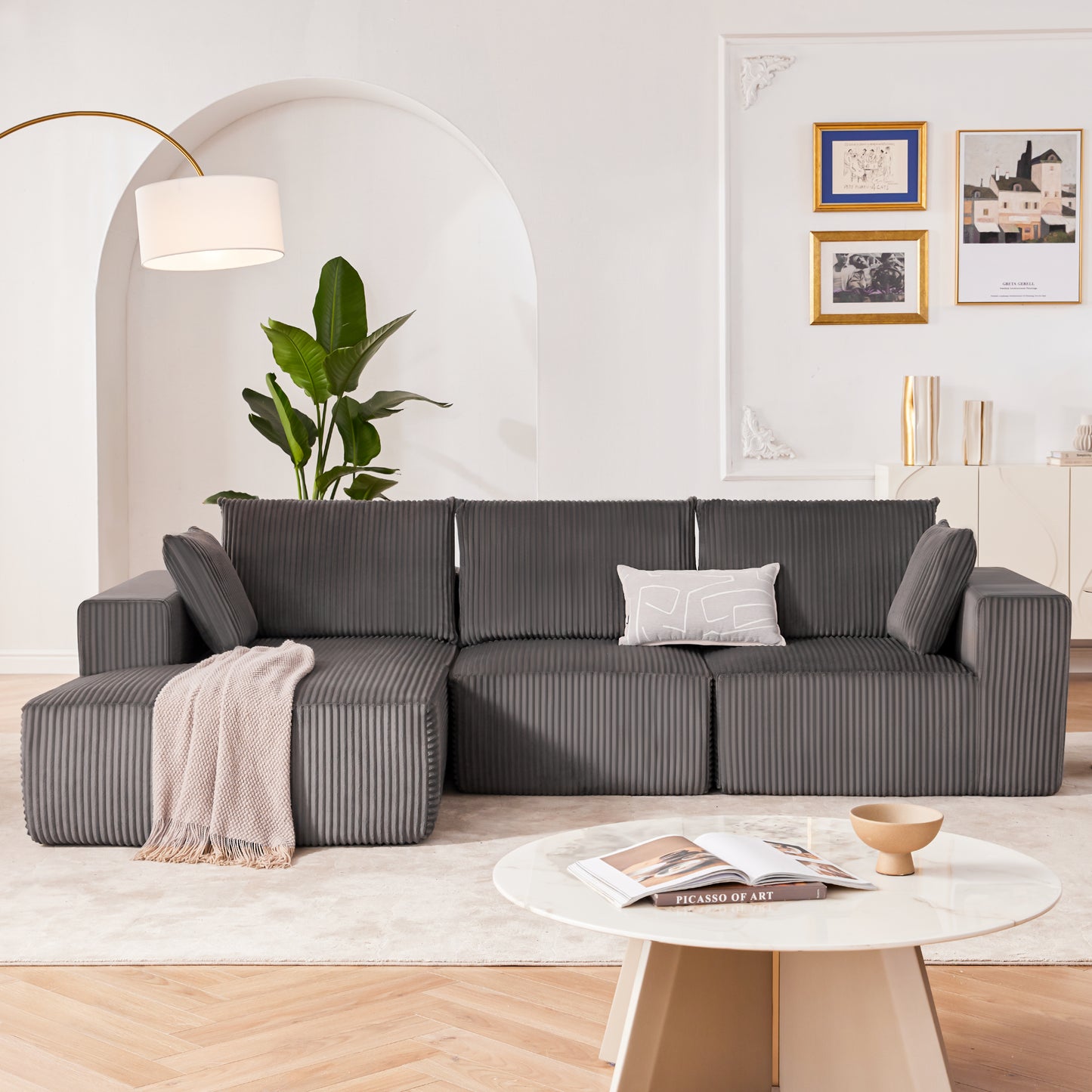 108" Modular Sectional Sofa, Cloud Sectional Couch with Deep Seat, Modern Modular L-Shape Sofa Couch with Chaise, Upholstered Couches for Living Room Bedroom (Beige, Left Facing Chaise)