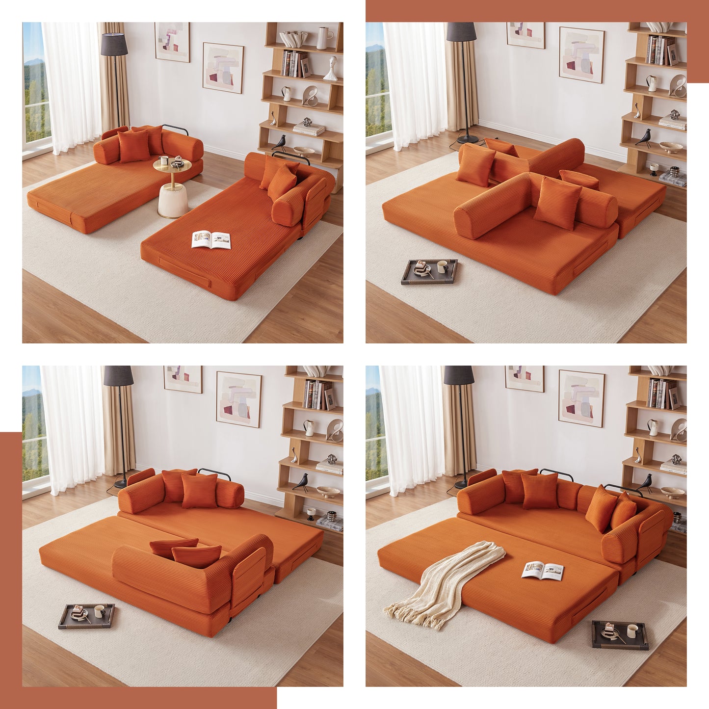 78 Inch Corduroy Convertible Sleeper Sofa Bed, 4-in-1 Oversized Futon Boneless Couches for Living Room with Fixed-Shape Frame