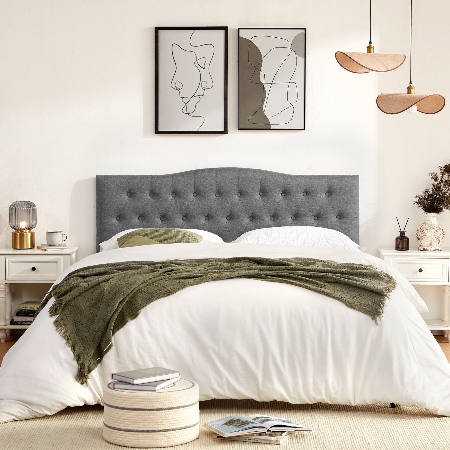 Huatean HomeTufted Upholstered Headboard，Tufted Upholstered Headboardheadboard, Fabric Headboard Adjustable Height from 37” to 51”