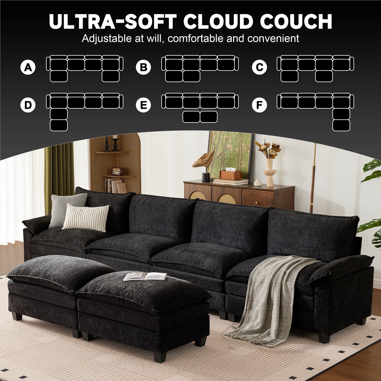 MangodanModular Couch Sectionals with Ottoman, Big Comfy Cloud CouchesModern Cloud Sectional Couches for Living Room