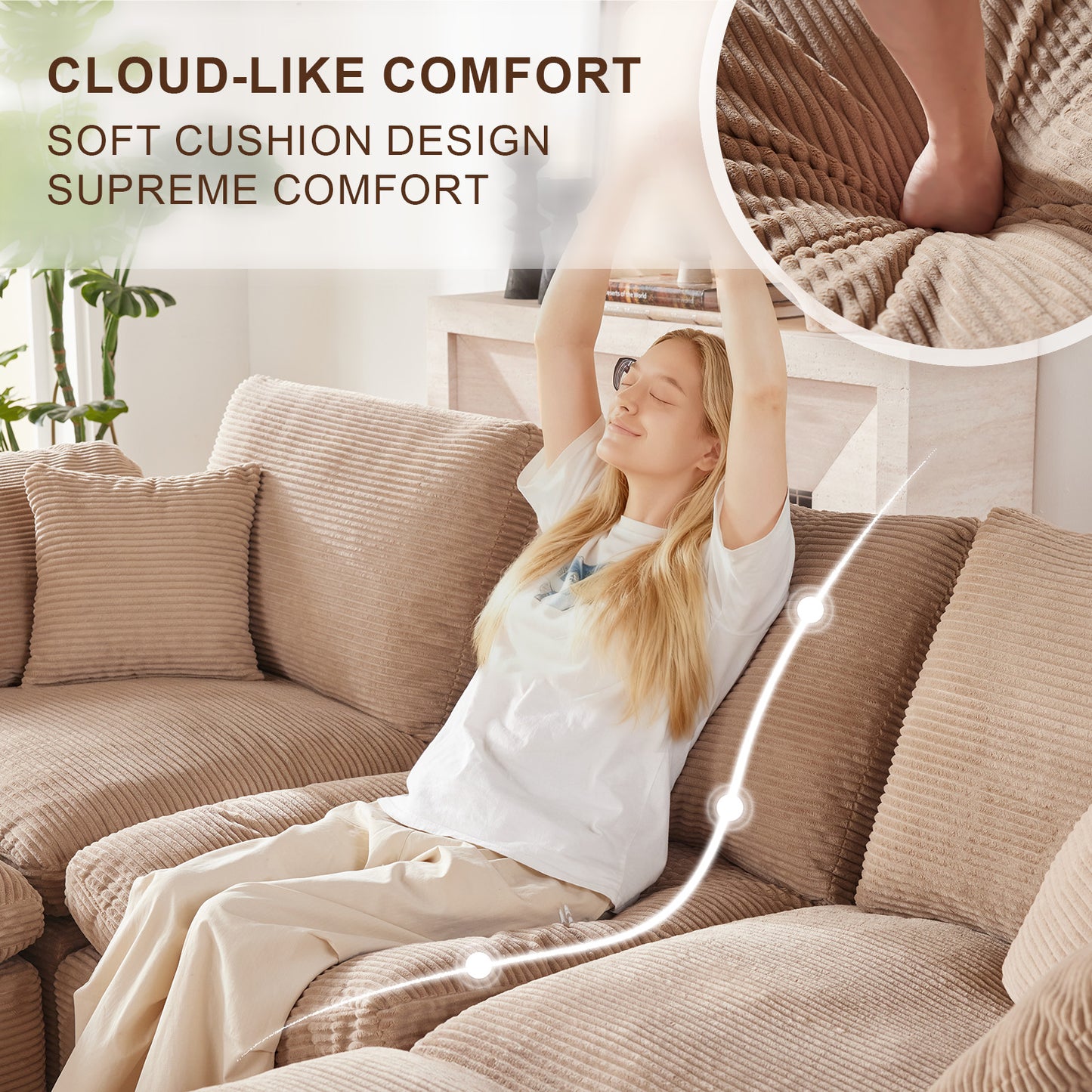 Mangodan  Sectional Couch, Boneless Couches for Living Room, L Shaped Couch with Convertible Ottoman