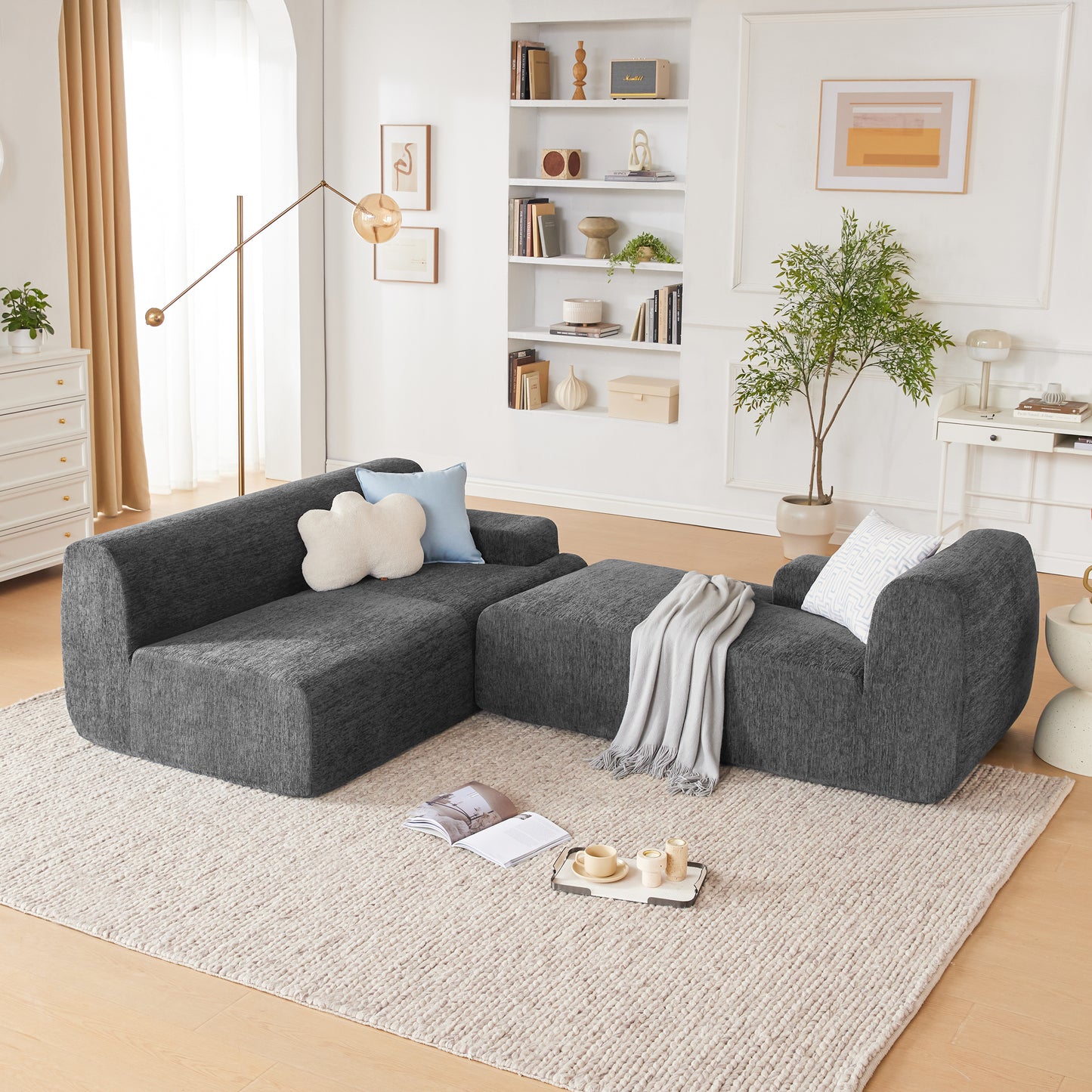 Modular Sectional Sofa, Boneless Couch Sponge Sofa for Living Room, High Density Sponges Cloud Couch