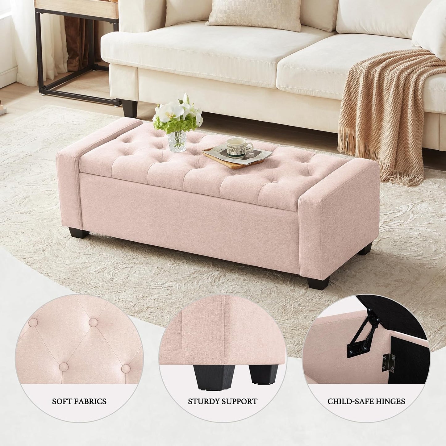 Huatean Home48" Ottoman with Storage, Storage Ottoman Bench with Safety Hinge