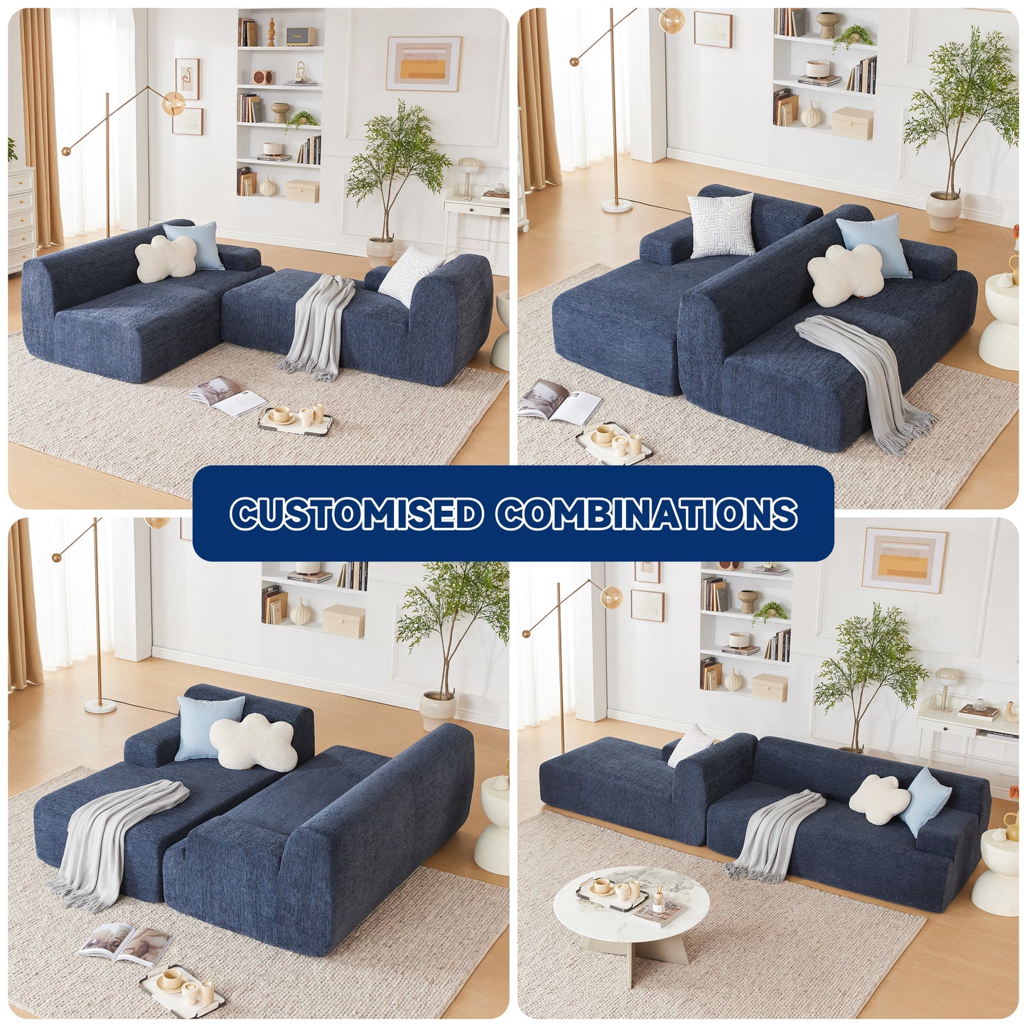 Modular Sectional Sofa, Boneless Couch Sponge Sofa for Living Room, High Density Sponges Cloud Couch