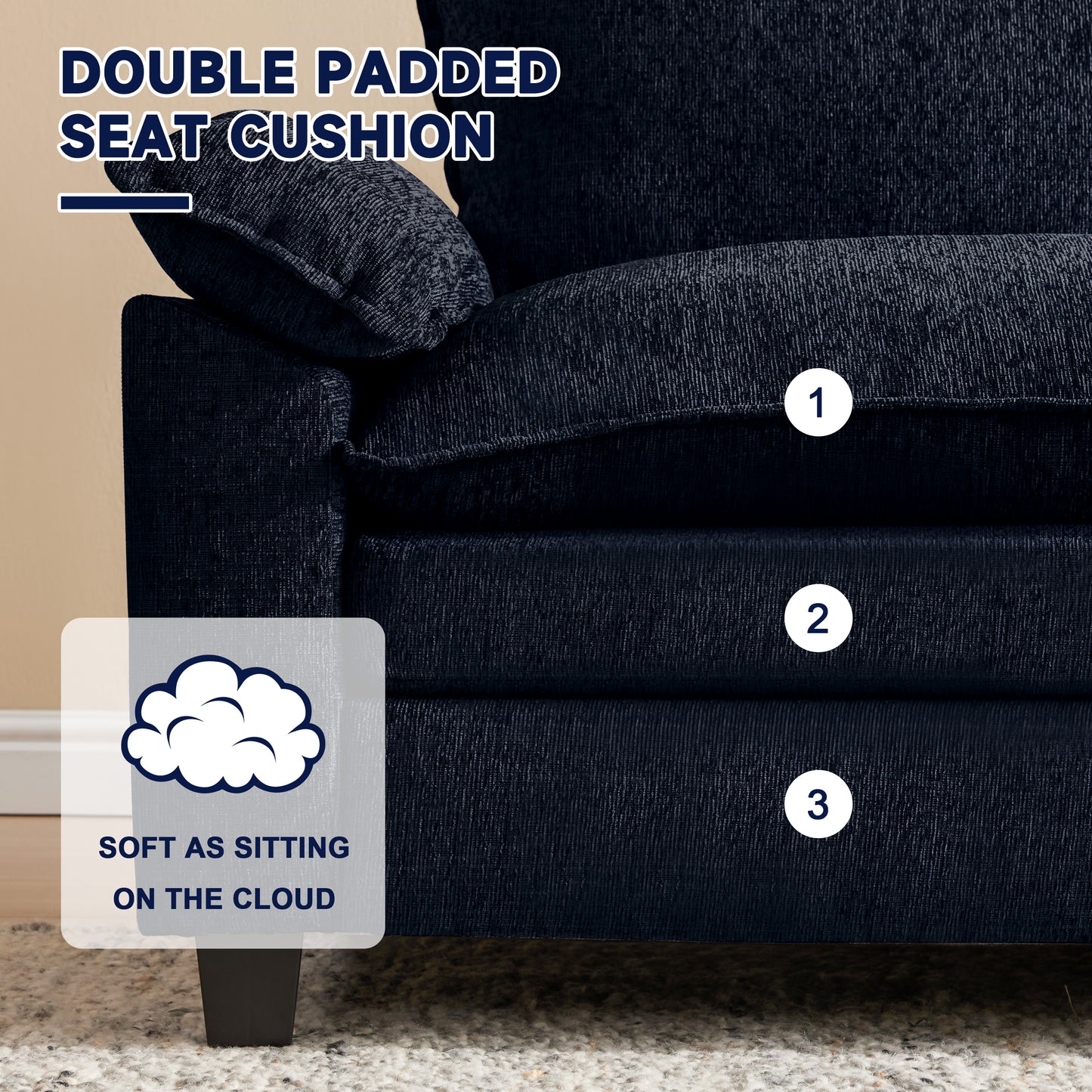 MangodanModular Couch Sectionals with Ottoman, Big Comfy Cloud CouchesModern Cloud Sectional Couches for Living Room