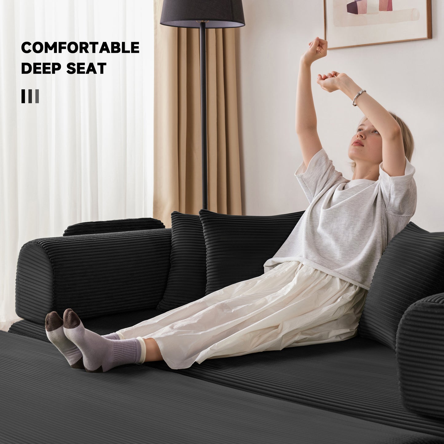 78 Inch Corduroy Convertible Sleeper Sofa Bed, 4-in-1 Oversized Futon Boneless Couches for Living Room with Fixed-Shape Frame