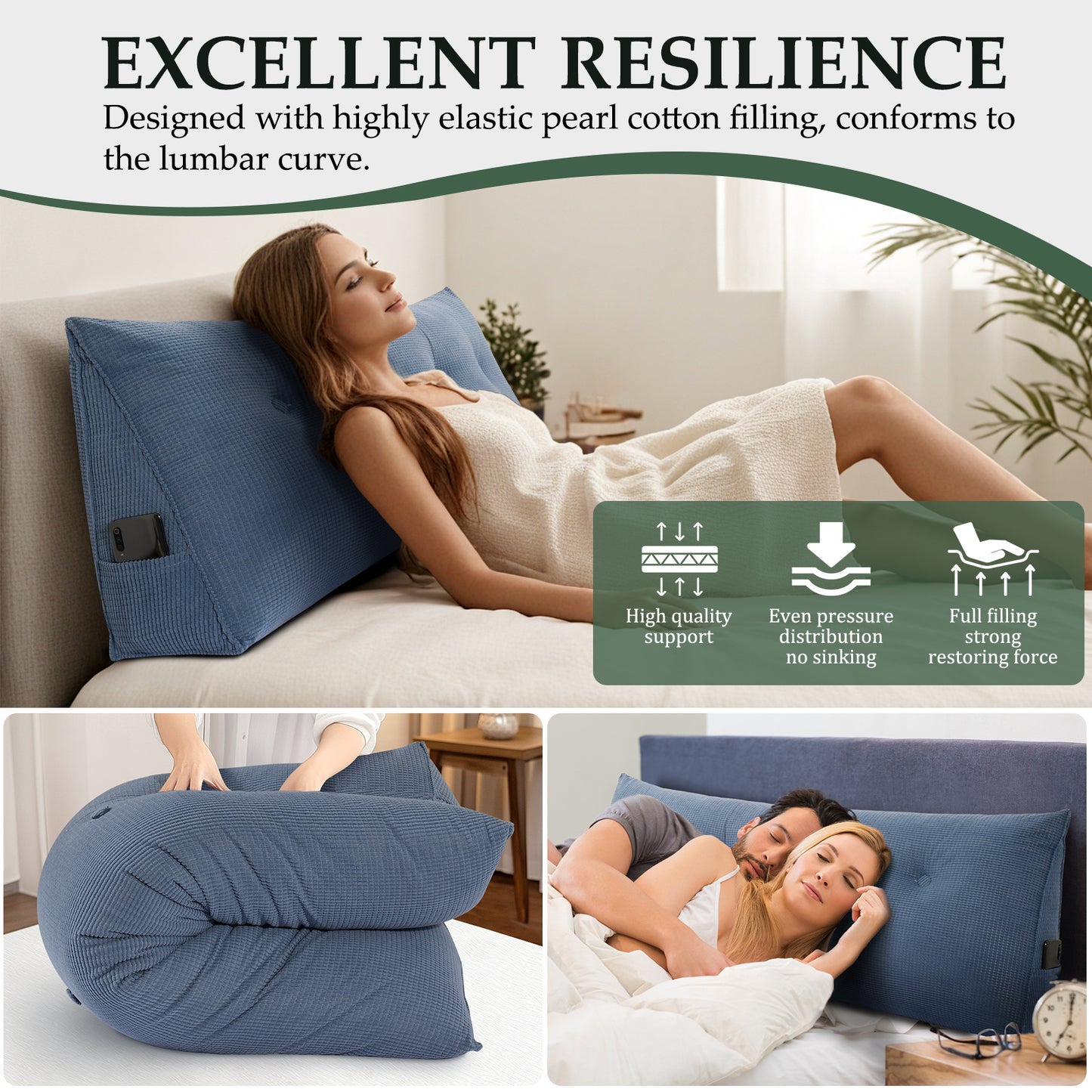 Reading Backboard Pillows, Large Dorm Daybed Bolster Pillows for Back Support with Removable Cover