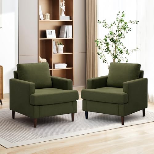 Mid-Century Accent Chair,Modern Linen Fabric Armchair for Living Room