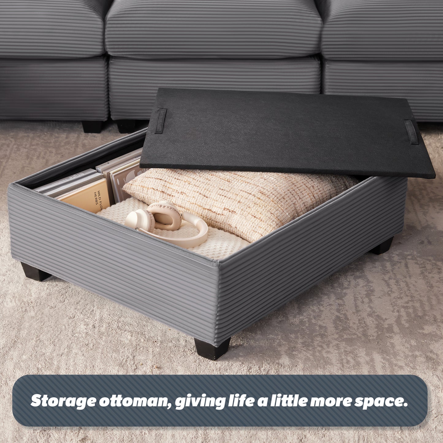 Huatean Home125 Inch Oversized Corduroy Modular Sectional Sofa, U Shaped Modular Couch with Storage