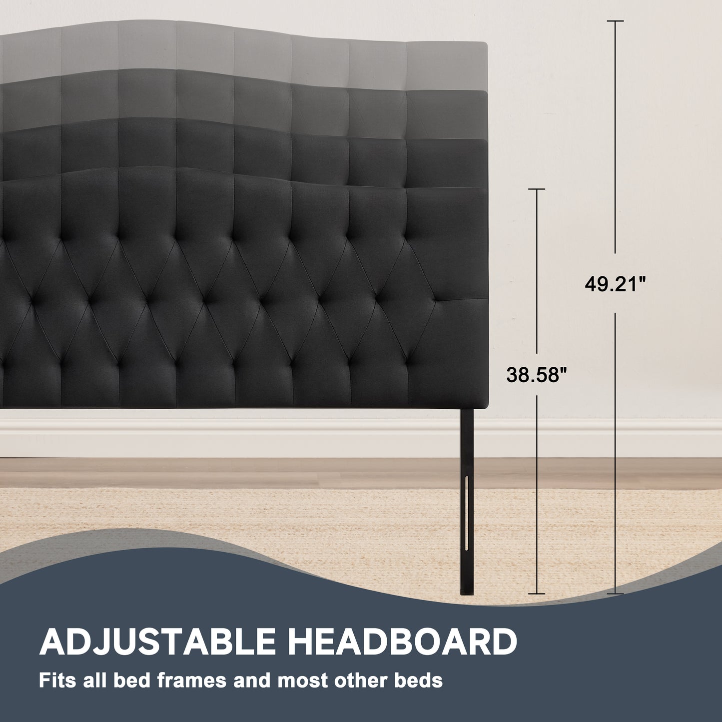 Tufted Upholstered Linen Fabric，Durable Modern Diamond Design Wood Headboads