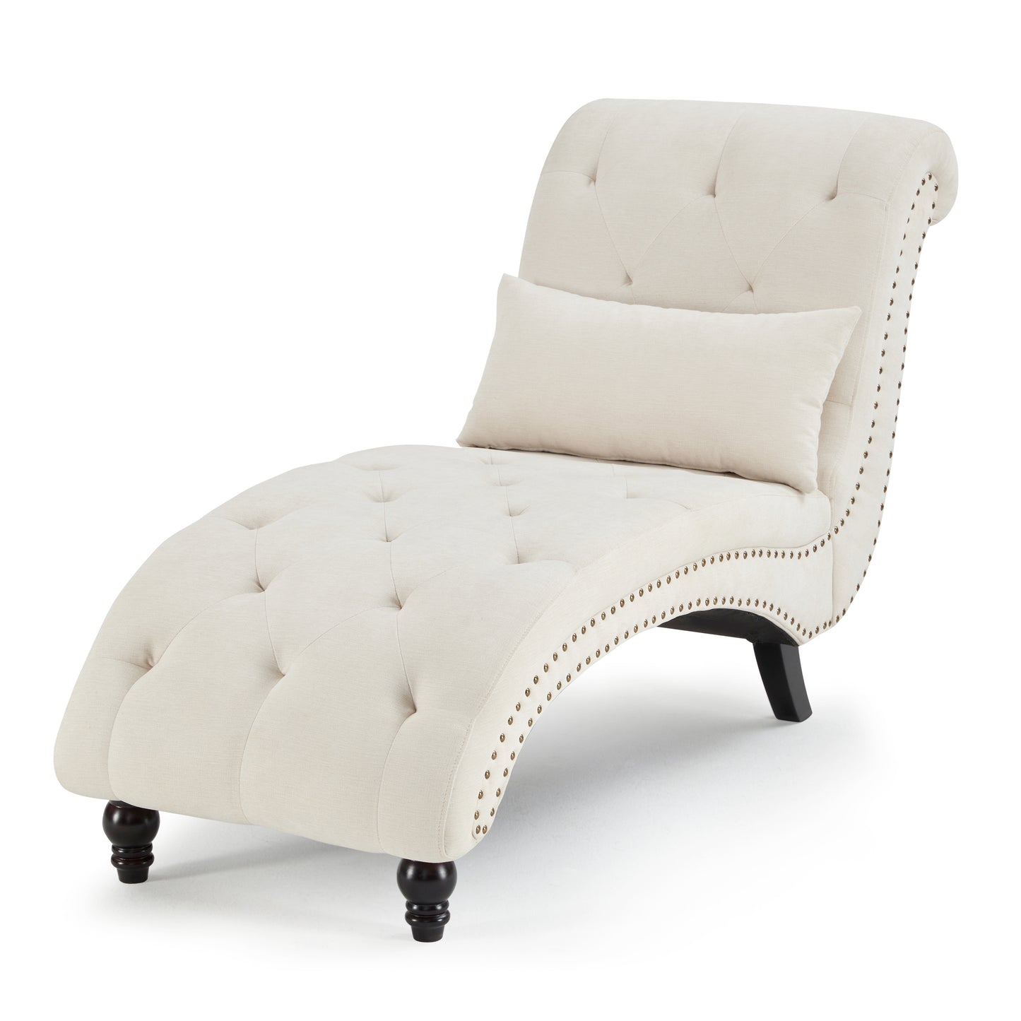 MangodanTufted Soft Chaise Lounge Indoor, Linen Rivets Chaise Lounge Chair for Bedroom Living Room