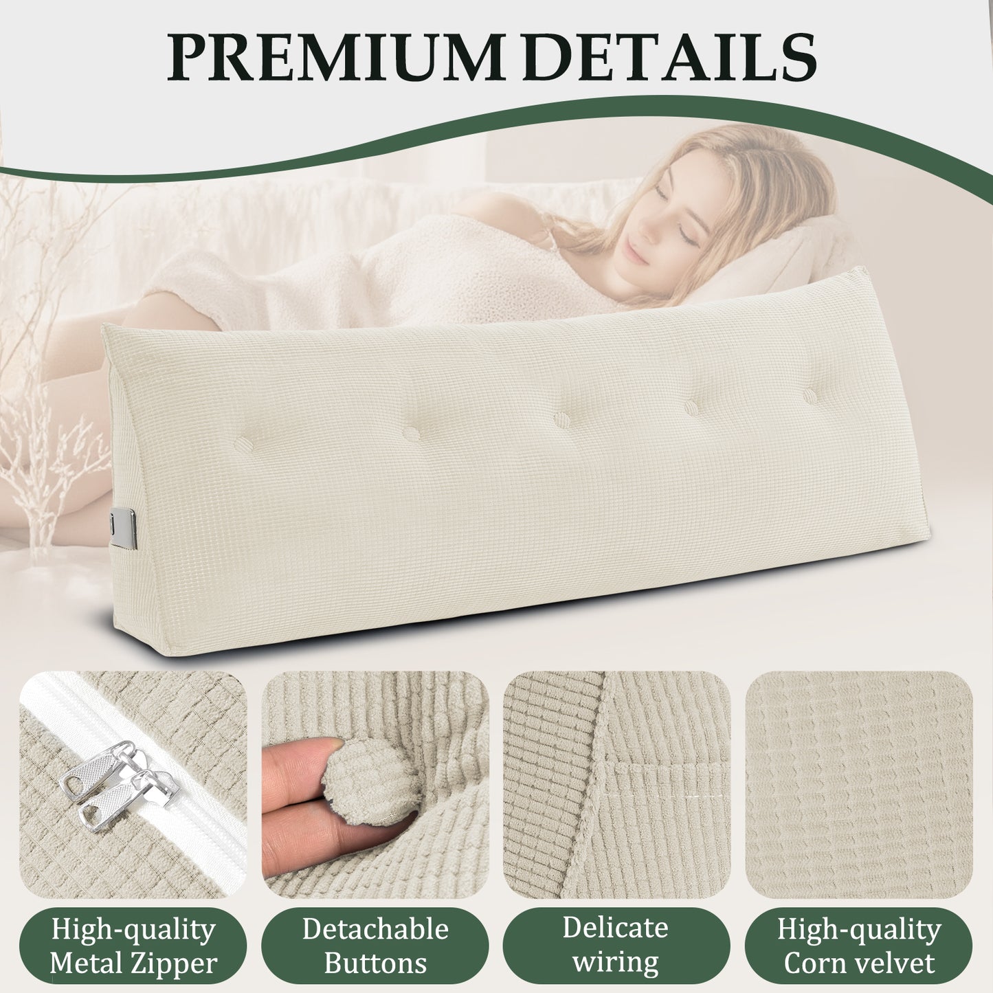 Reading Backboard Pillows, Large Dorm Daybed Bolster Pillows for Back Support with Removable Cover