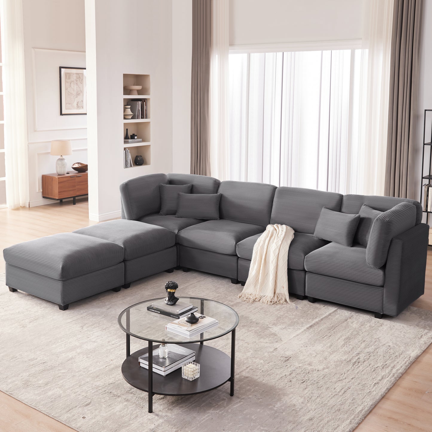Huatean Home125 Inch Oversized Corduroy Modular Sectional Sofa, U Shaped Modular Couch with Storage