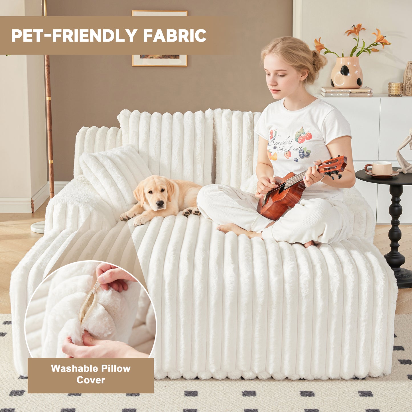 Mangodan53.5”W Oversized Chaise Lounge Chair Indoor, Boneless Couch with 4 Pillows, Cozy Reading Chairs with Wide Arms