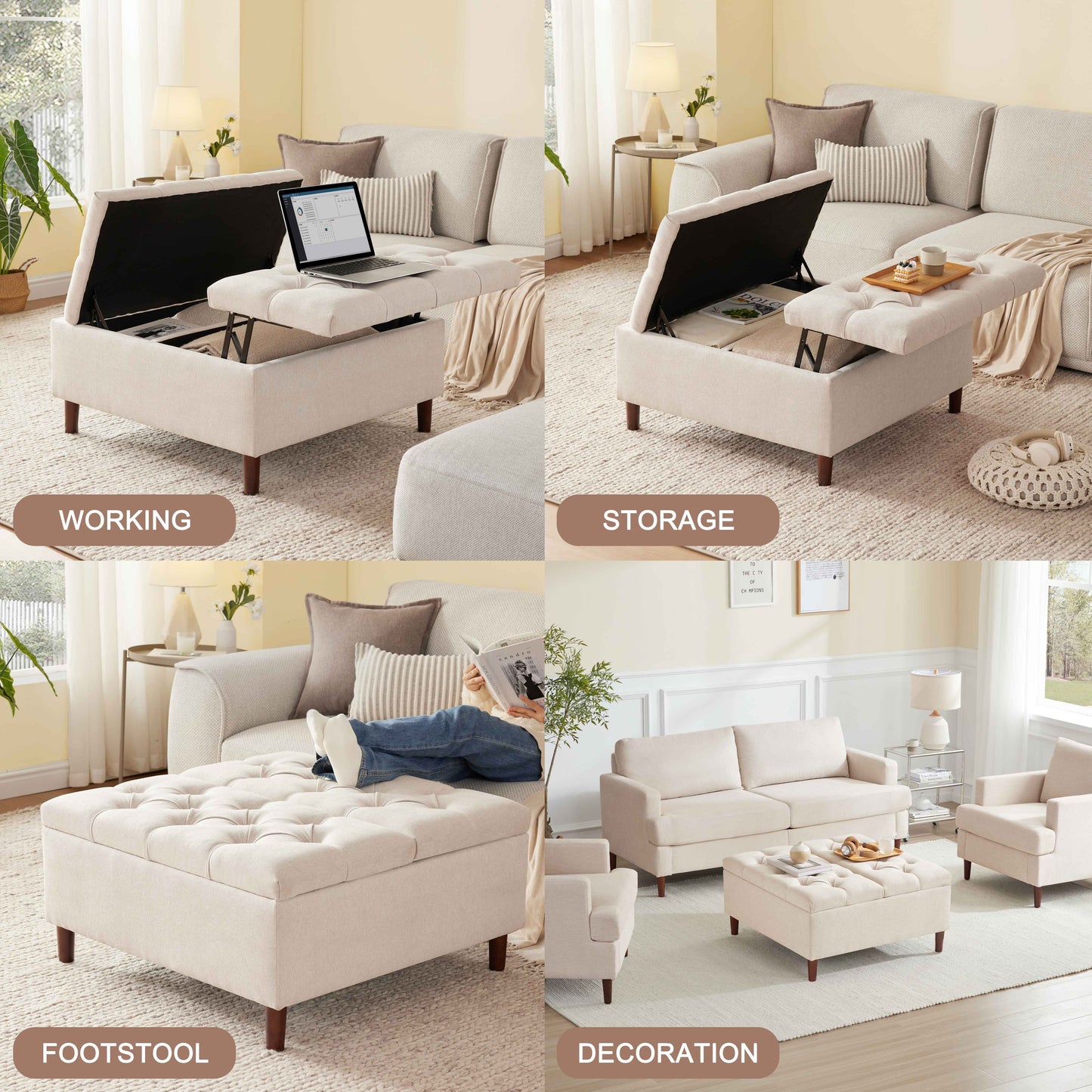 35 Inch Extra Large Storage Ottoman Coffee Table, No Assembly Required