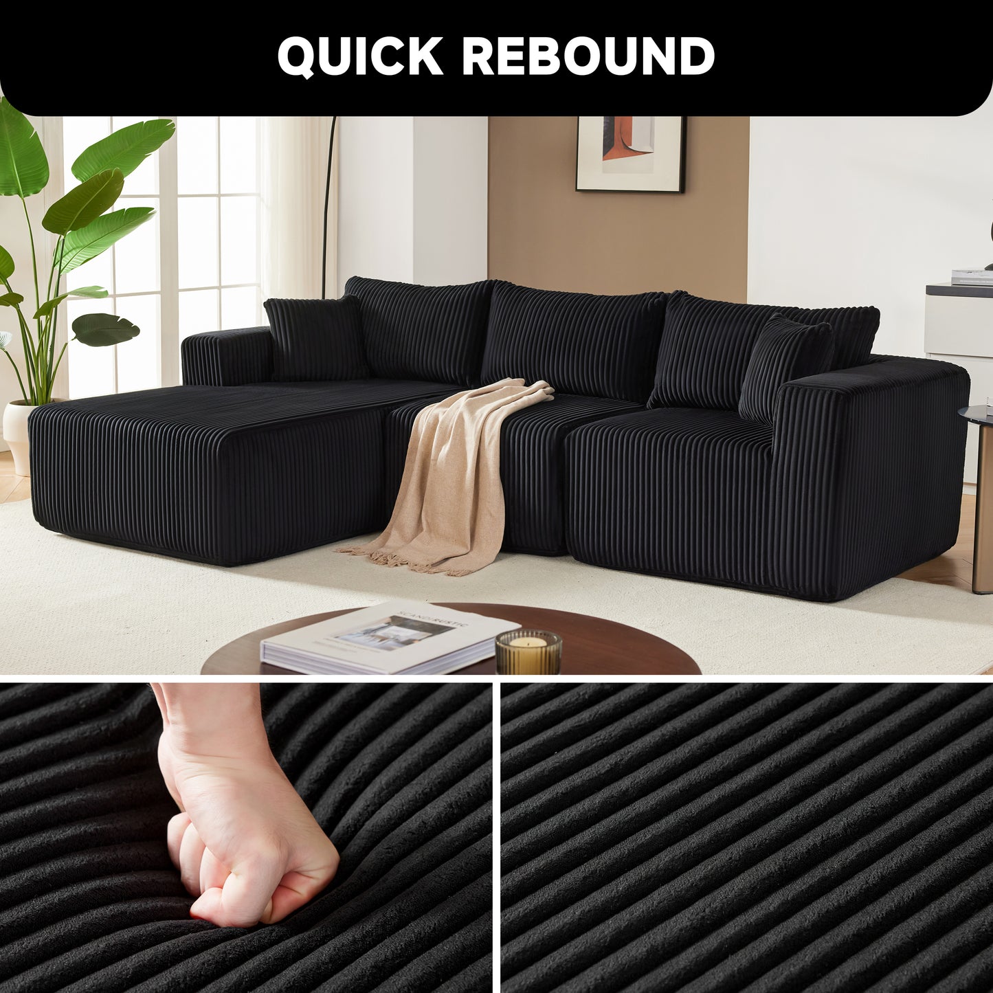 Cloud Couch Sectional with Deep Seat, Comfy Couch with L-Shaped Chaise