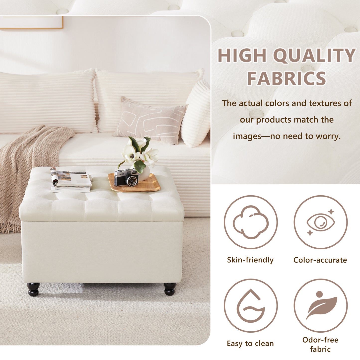 30 Inch Large Square Storage Ottoman Coffee Table, Oversized Square Ottoman with Storage