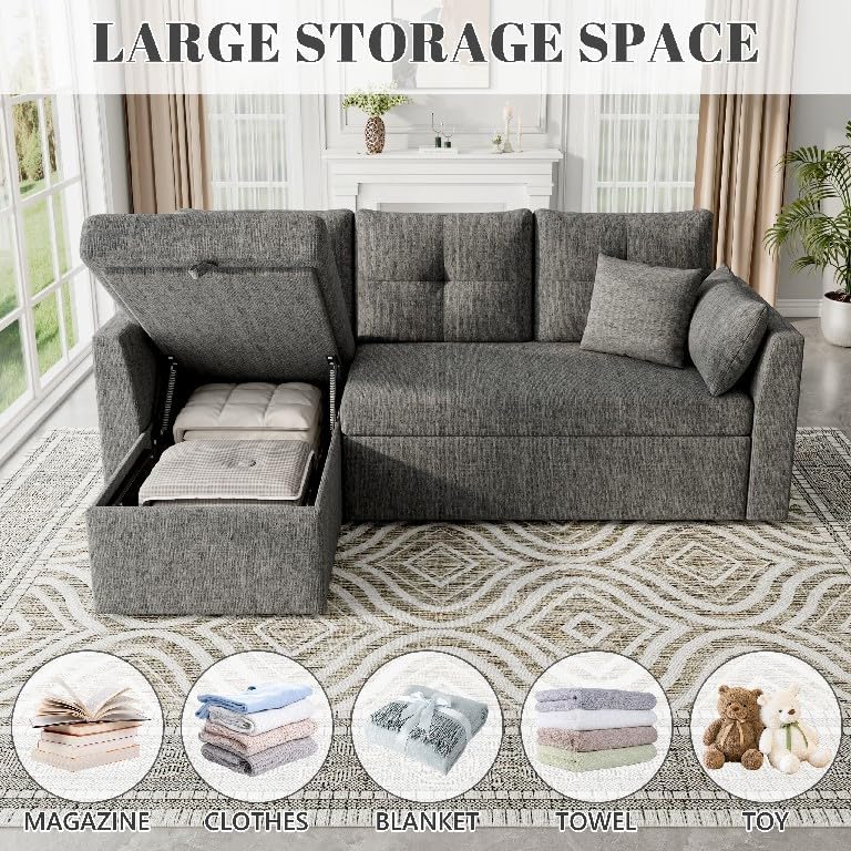 MangodanOversized Sleeper Sofa Couch, 110 inch 2 in 1 Pullout Couch Bed with Double Storage Chaise