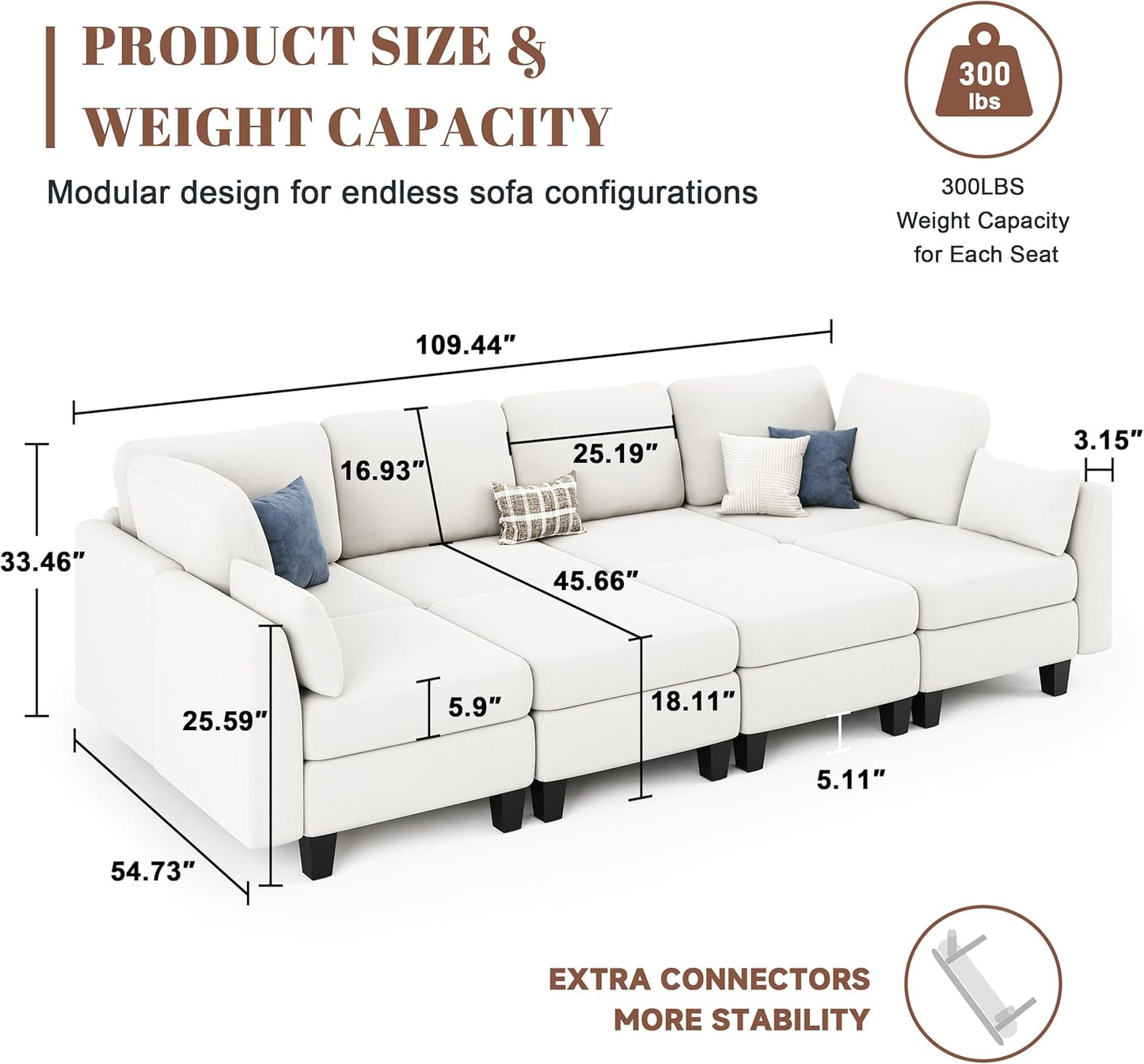 Huatean HomeSectional Sleeper Sofa, Comfy Sectionals Couches Bed, Convertible Sofas with Ottomans