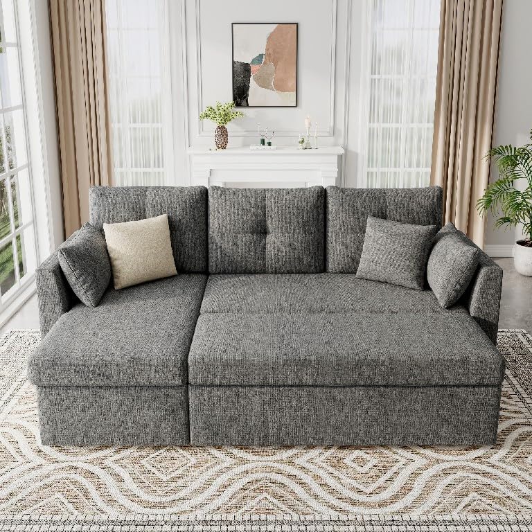 MangodanOversized Sleeper Sofa Couch, 110 inch 2 in 1 Pullout Couch Bed with Double Storage Chaise