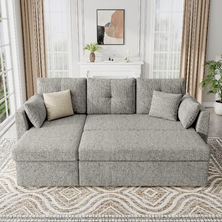 MangodanOversized Sleeper Sofa Couch, 110 inch 2 in 1 Pullout Couch Bed with Double Storage Chaise