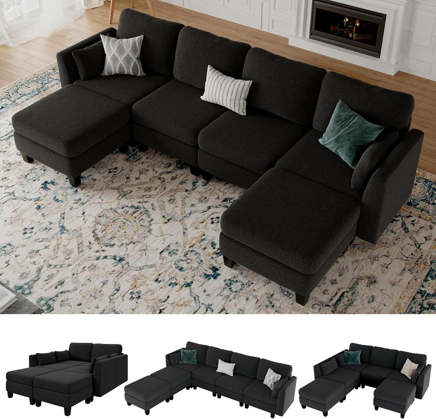 Huatean HomeModular Sectional Sofa, Convertible U Shaped Sofa Couch with High Density Memory Foam