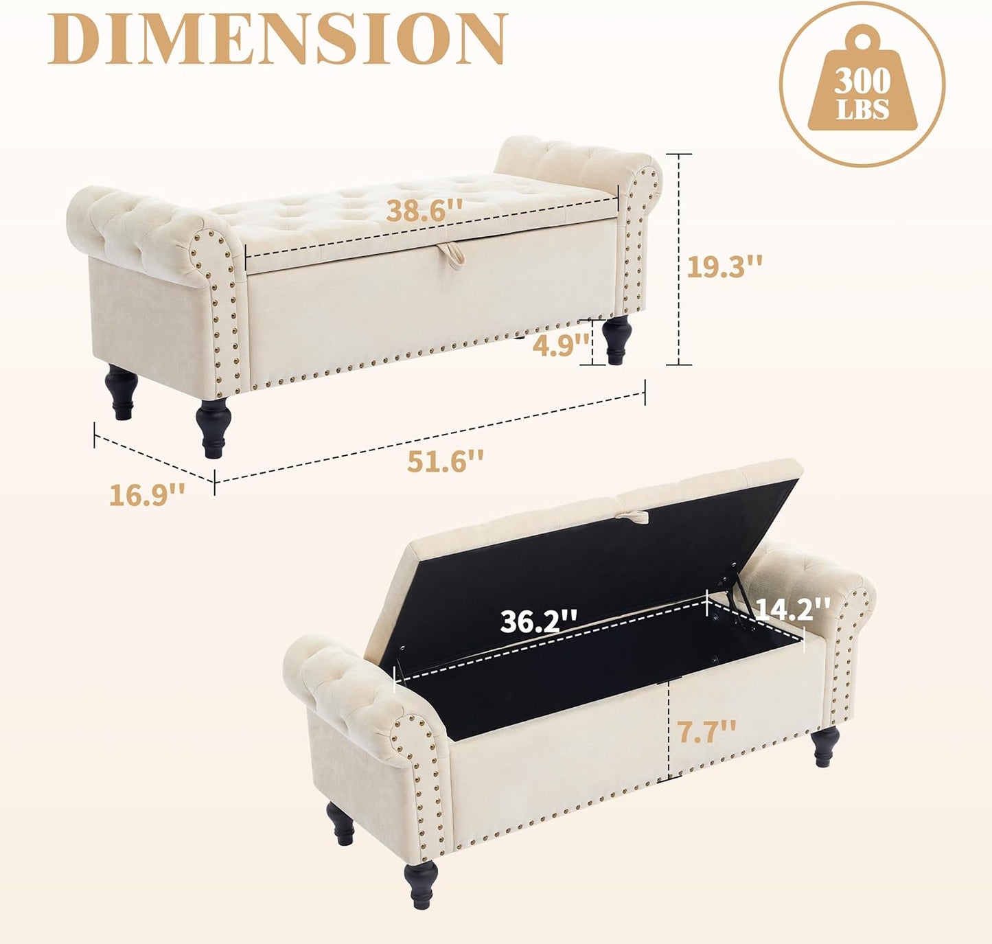 Ottoman Bench, End of Bed Bench for Bedroom, Storage Ottomans for Foot of Bed, Chenille Upholstered Benches