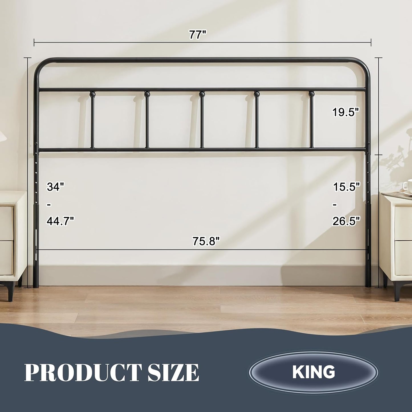 Huataen HomeMetal HeadboardOnly Adjustable Height from 34” to 44”, Victorian Vintage Bed Headboards, Farmhouse Head Board