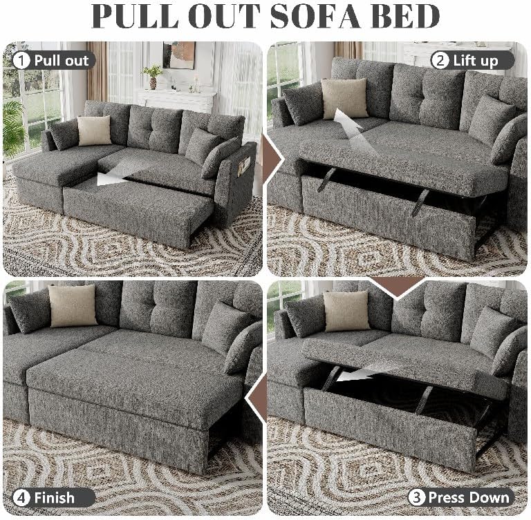 MangodanOversized Sleeper Sofa Couch, 110 inch 2 in 1 Pullout Couch Bed with Double Storage Chaise