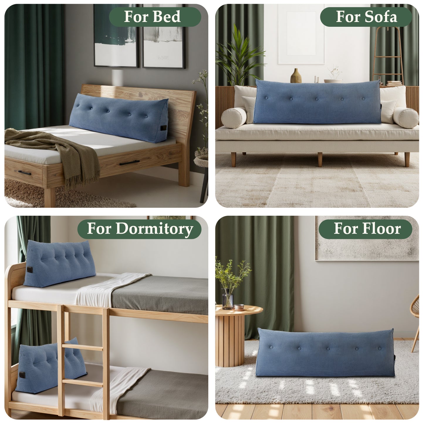 Reading Backboard Pillows, Large Dorm Daybed Bolster Pillows for Back Support with Removable Cover