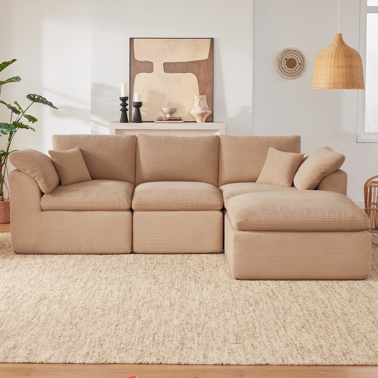 Mangodan  Sectional Couch, Boneless Couches for Living Room, L Shaped Couch with Convertible Ottoman