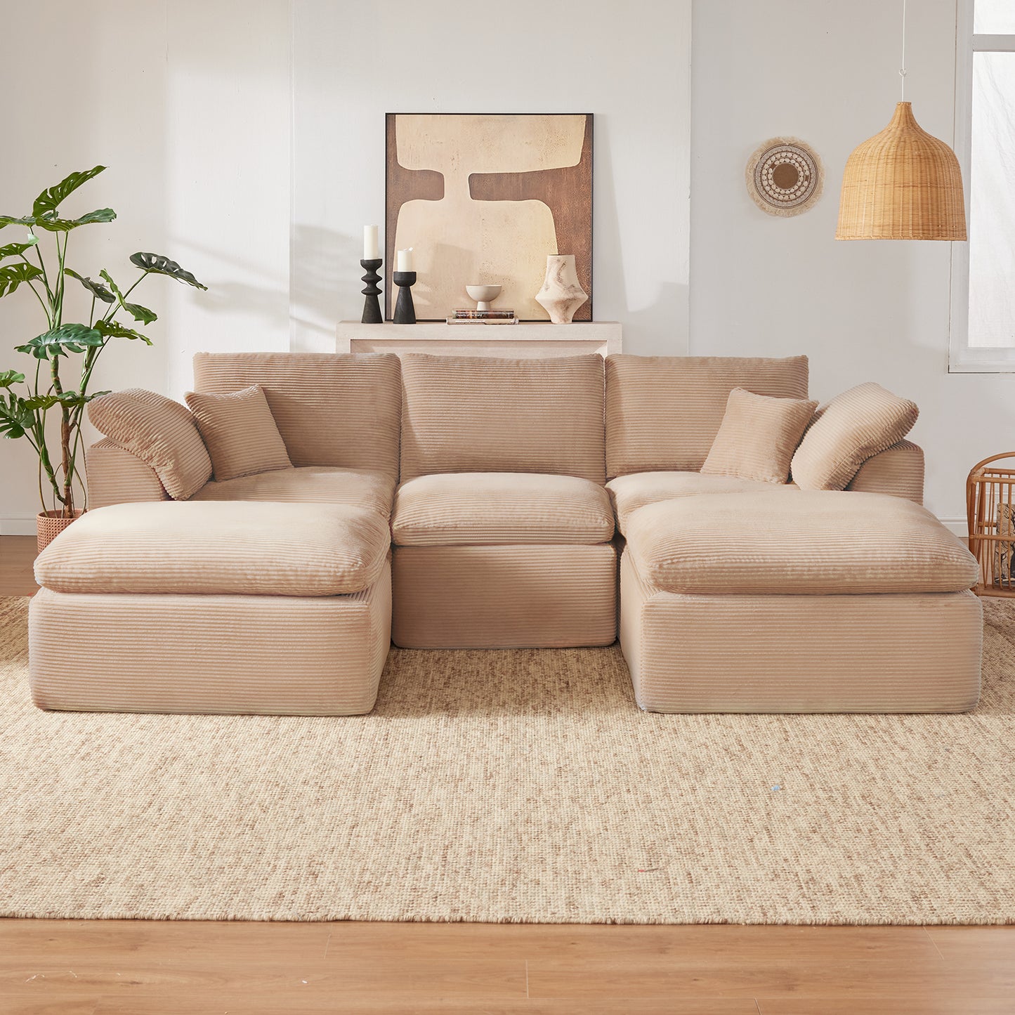 Mangodan  Sectional Couch, Boneless Couches for Living Room, L Shaped Couch with Convertible Ottoman