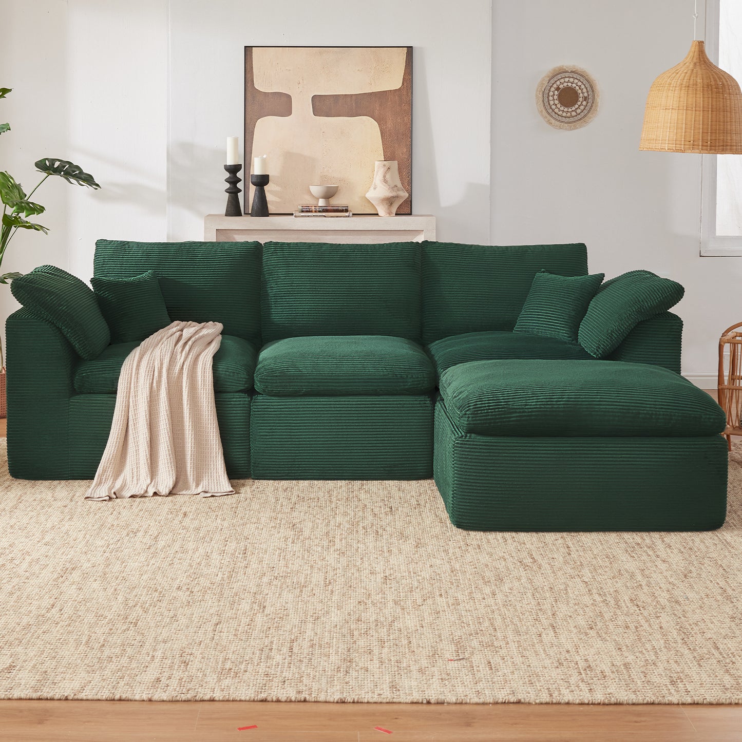 Mangodan  Sectional Couch, Boneless Couches for Living Room, L Shaped Couch with Convertible Ottoman