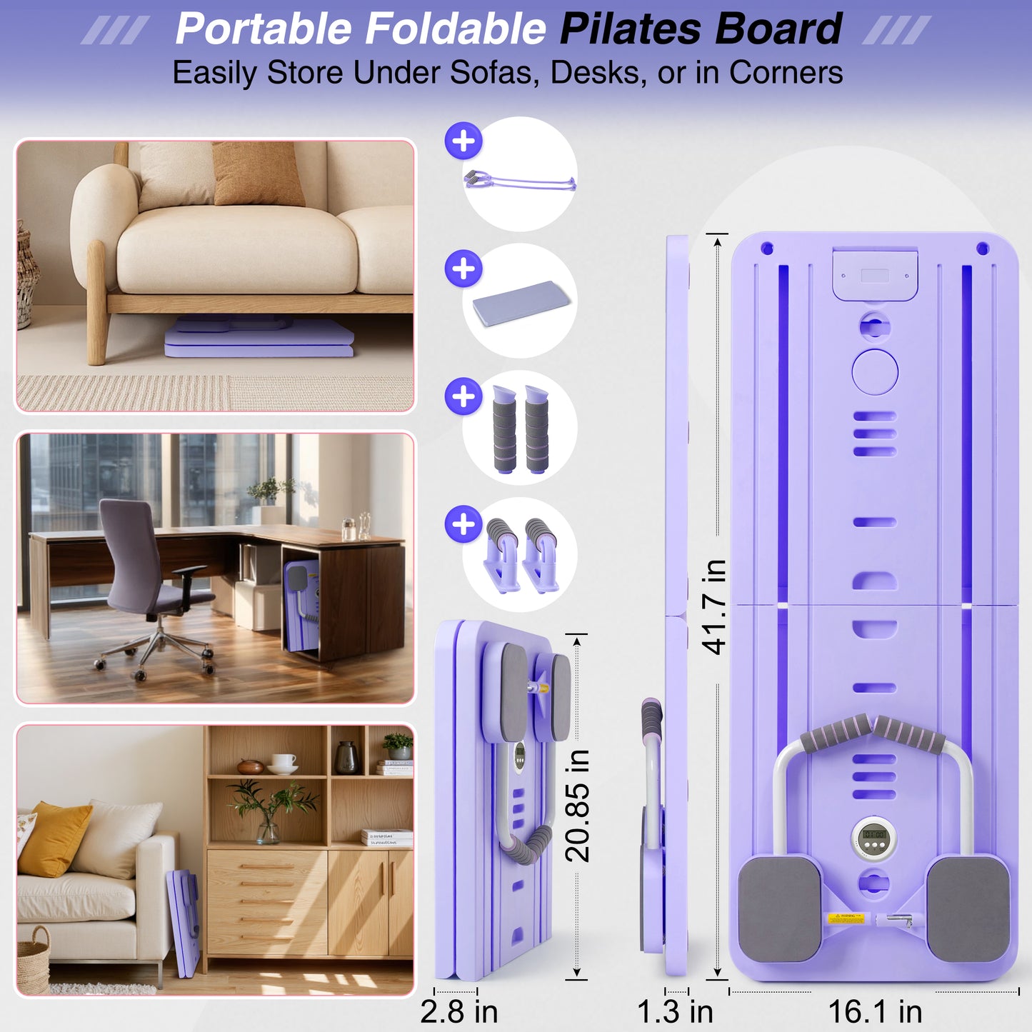 Pilates Board, Foldable Pilates Reformer, Portable Reformer Pilates Machine with Timer
