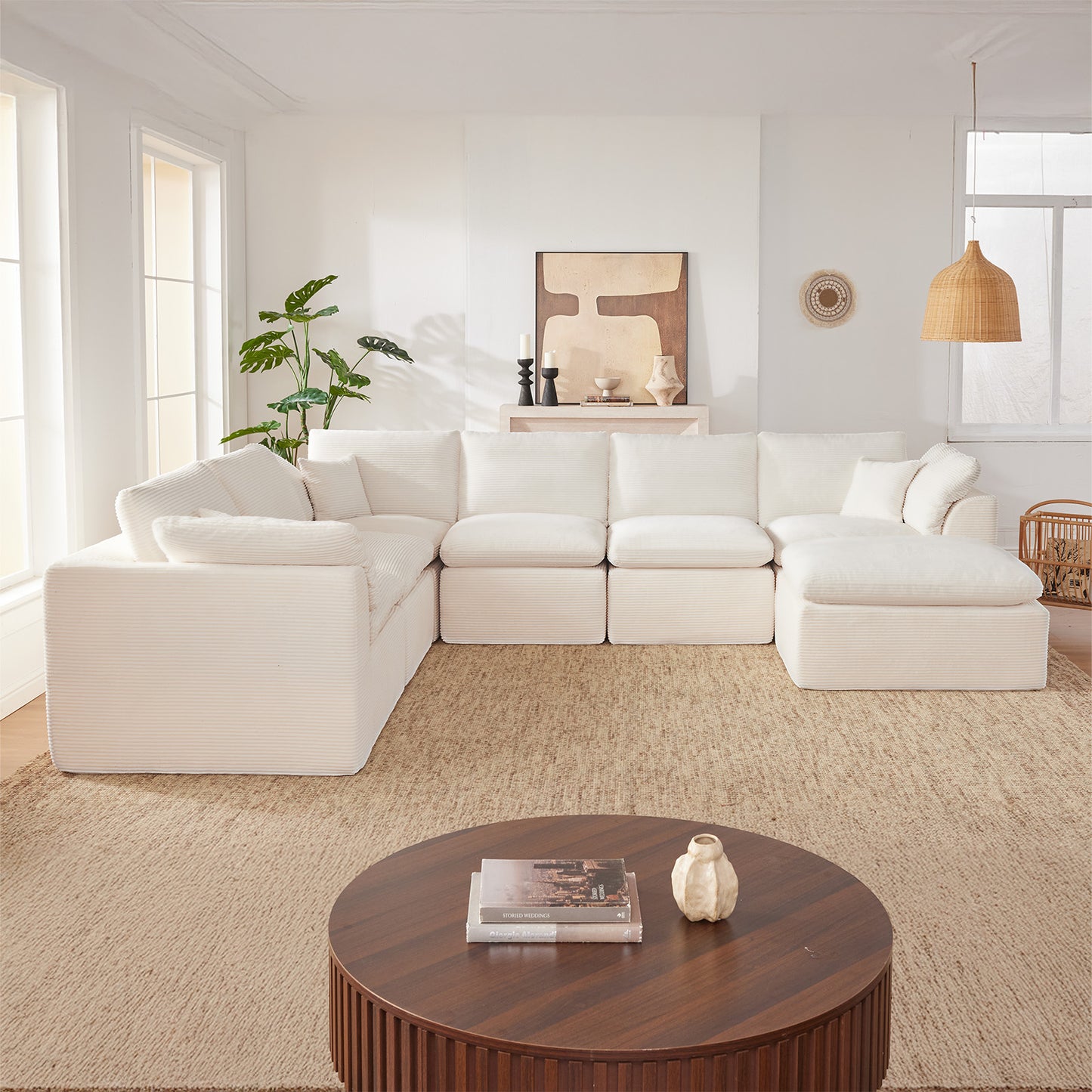 Mangodan  Sectional Couch, Boneless couches for Living Room, U Shaped Couch with Convertible Ottoman