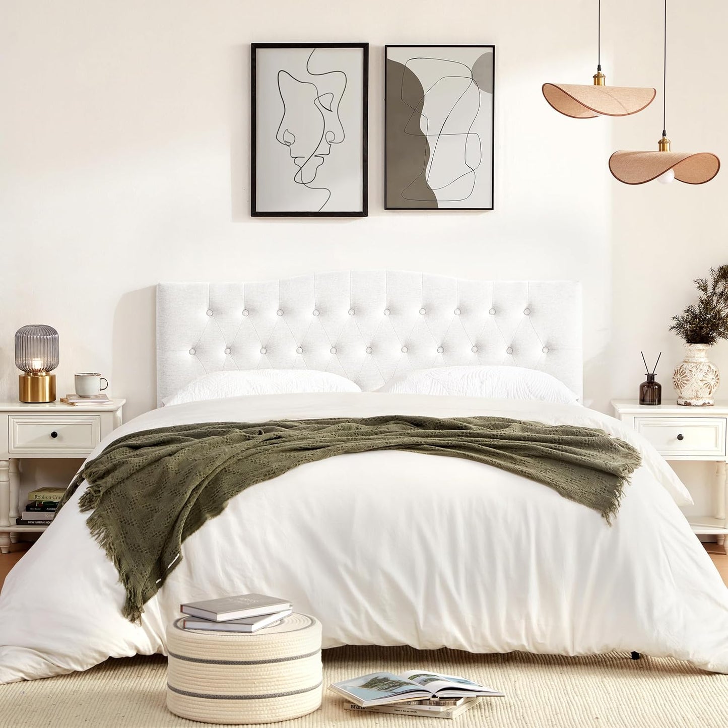 Huatean HomeTufted Upholstered Headboard，Tufted Upholstered Headboardheadboard, Fabric Headboard Adjustable Height from 37” to 51”