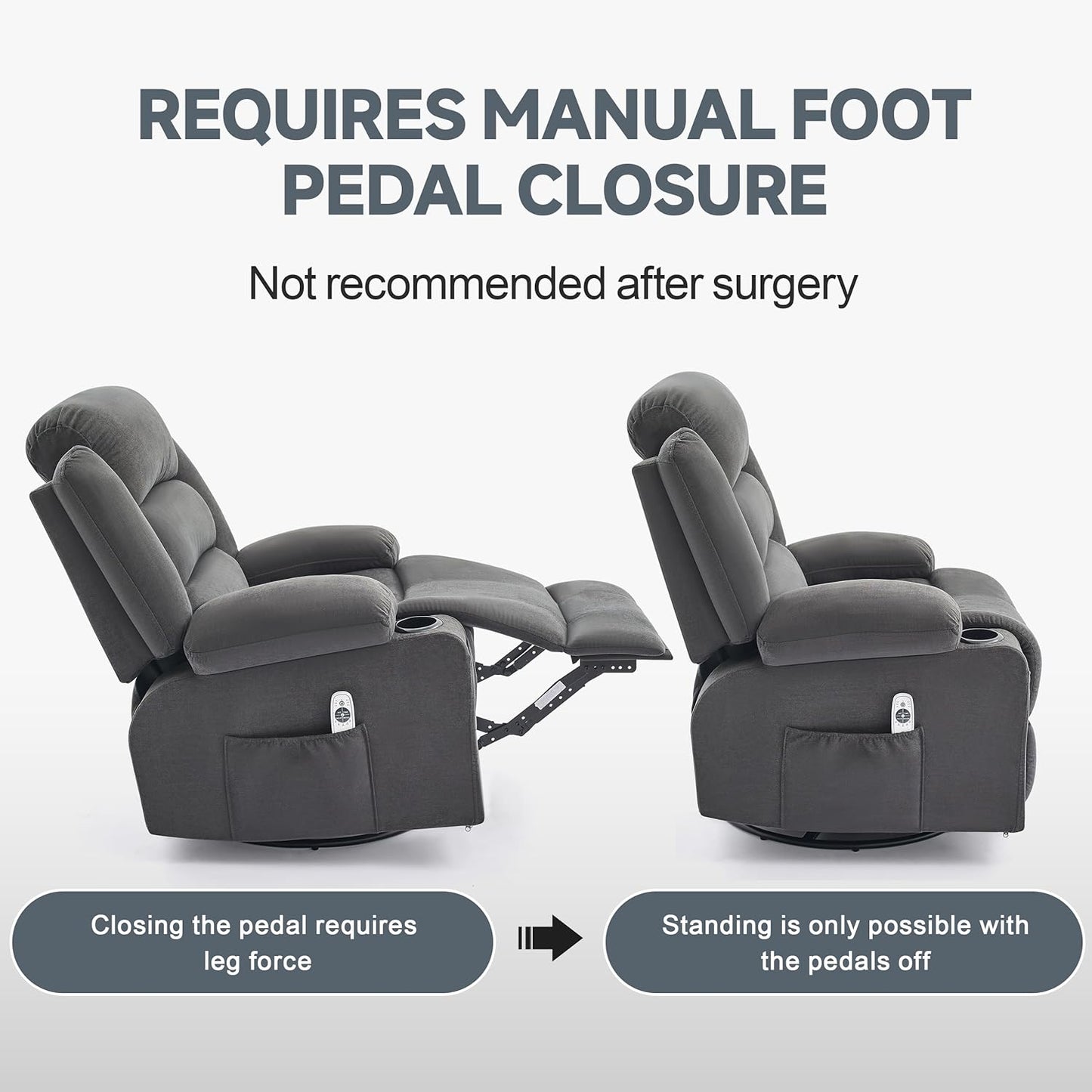 Rocker Recliner Chair with Heat and Massage, 360° Swivel Recliner Chairs for Adults, Oversized Recliner Single Sofa Seat with Cup Holders