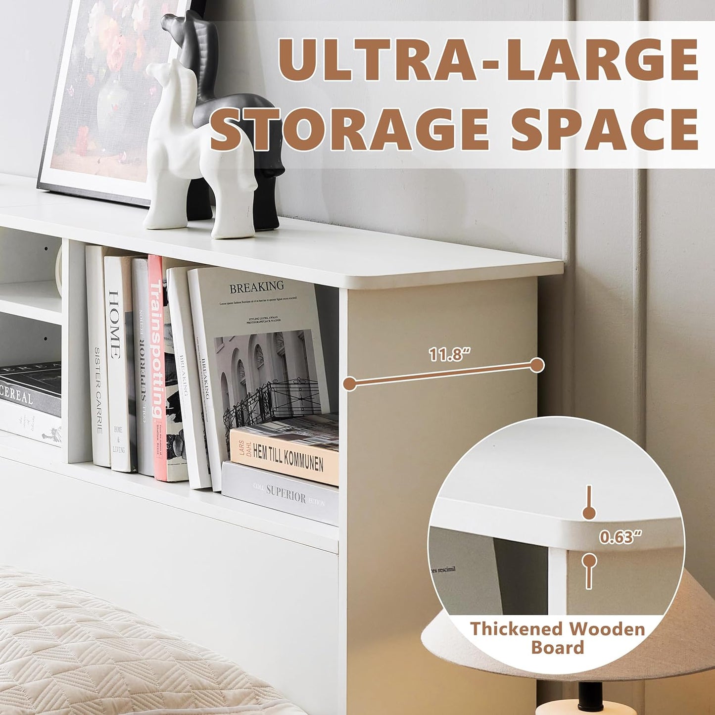 Sturdy and Durable Wood Headboards with 4 Compartments, Full/Queen Headboard with Storage