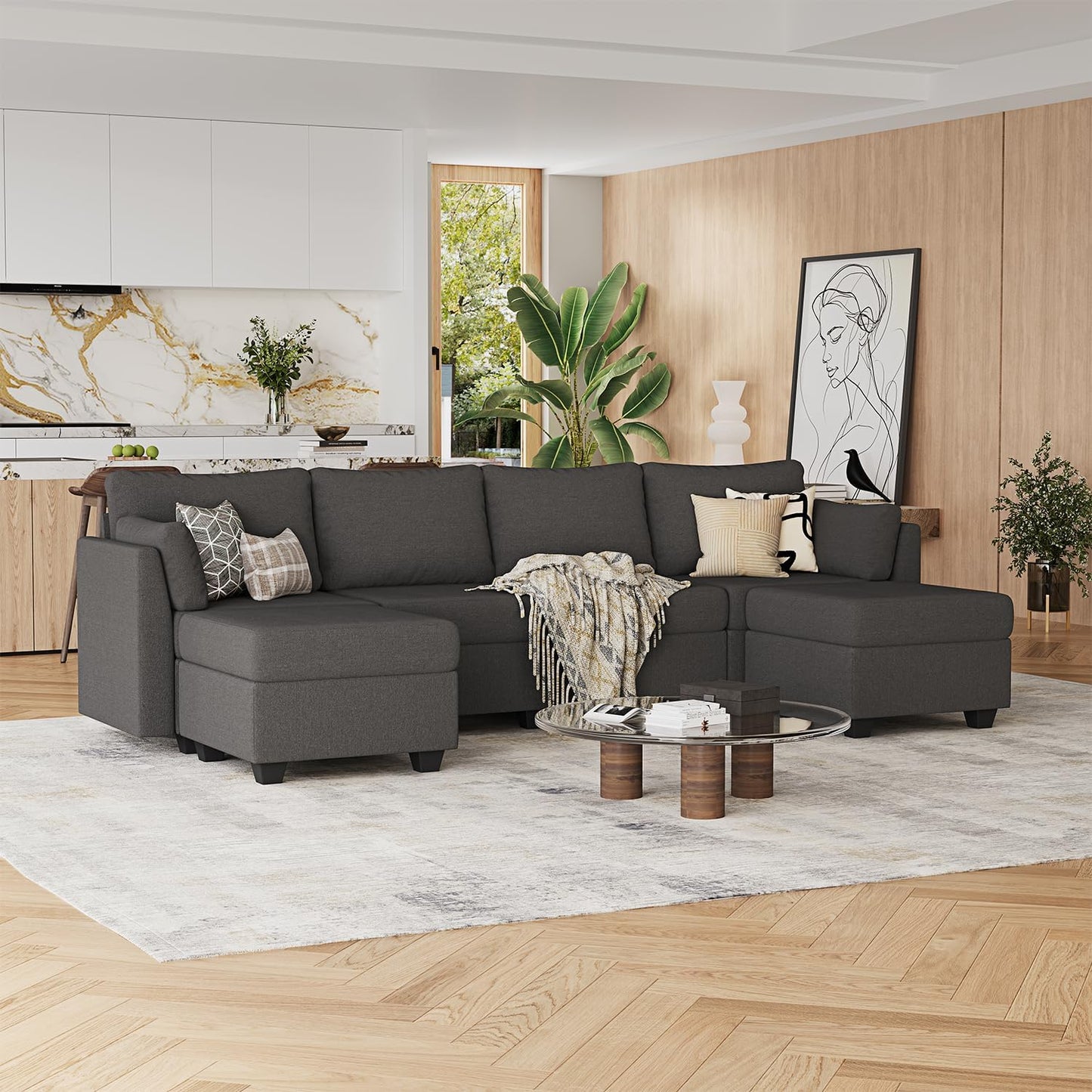 114.17" Modular Sectional Sofa, 6 Seat Modular Couch with Storage, Memory Foam, Convertible Sectional Couches for Living Room