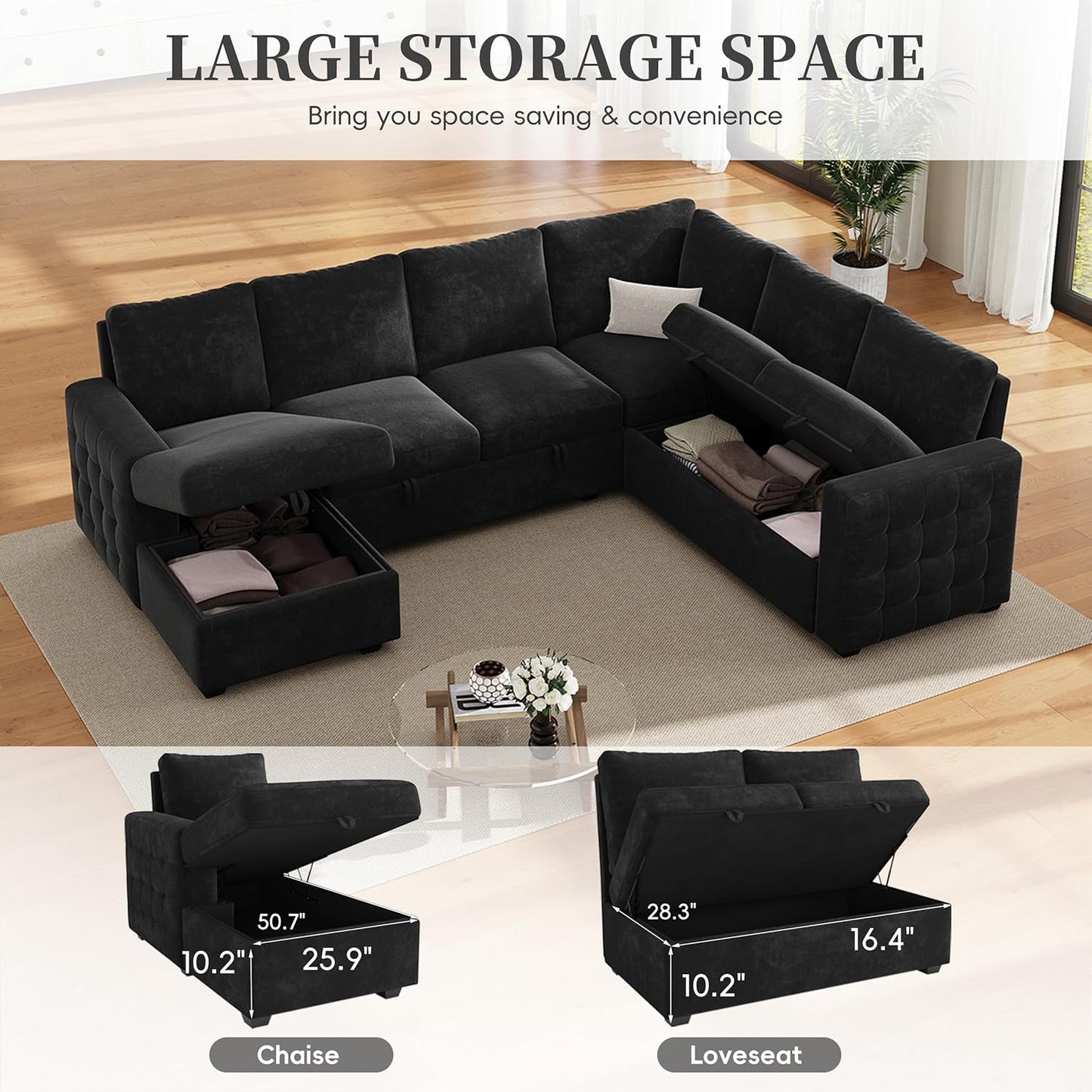 86" Sectional Sleeper Sofa Bed, Sleeper Couch with Pull out Bed