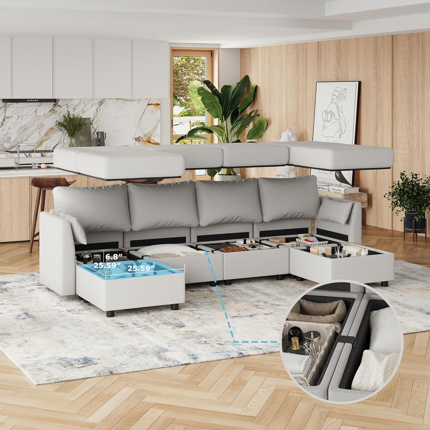 114.17" Modular Sectional Sofa, 6 Seat Modular Couch with Storage, Memory Foam, Convertible Sectional Couches for Living Room