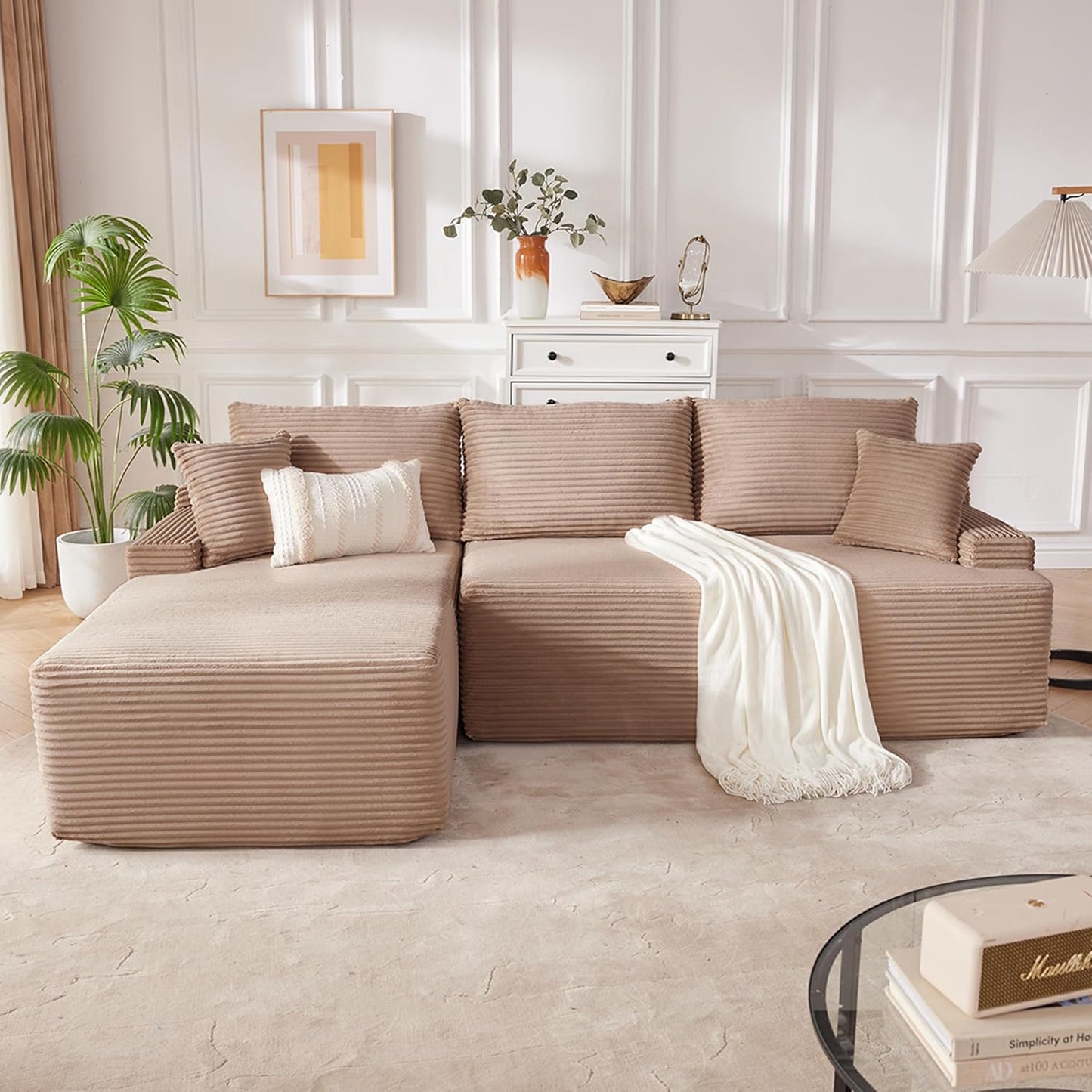 MangodanSectional Couch, Modular Sectional Sofa for Living Room, Boneless Sofa with Deep Seat, Comfy Fluffy Couch with L-Shaped Chaise