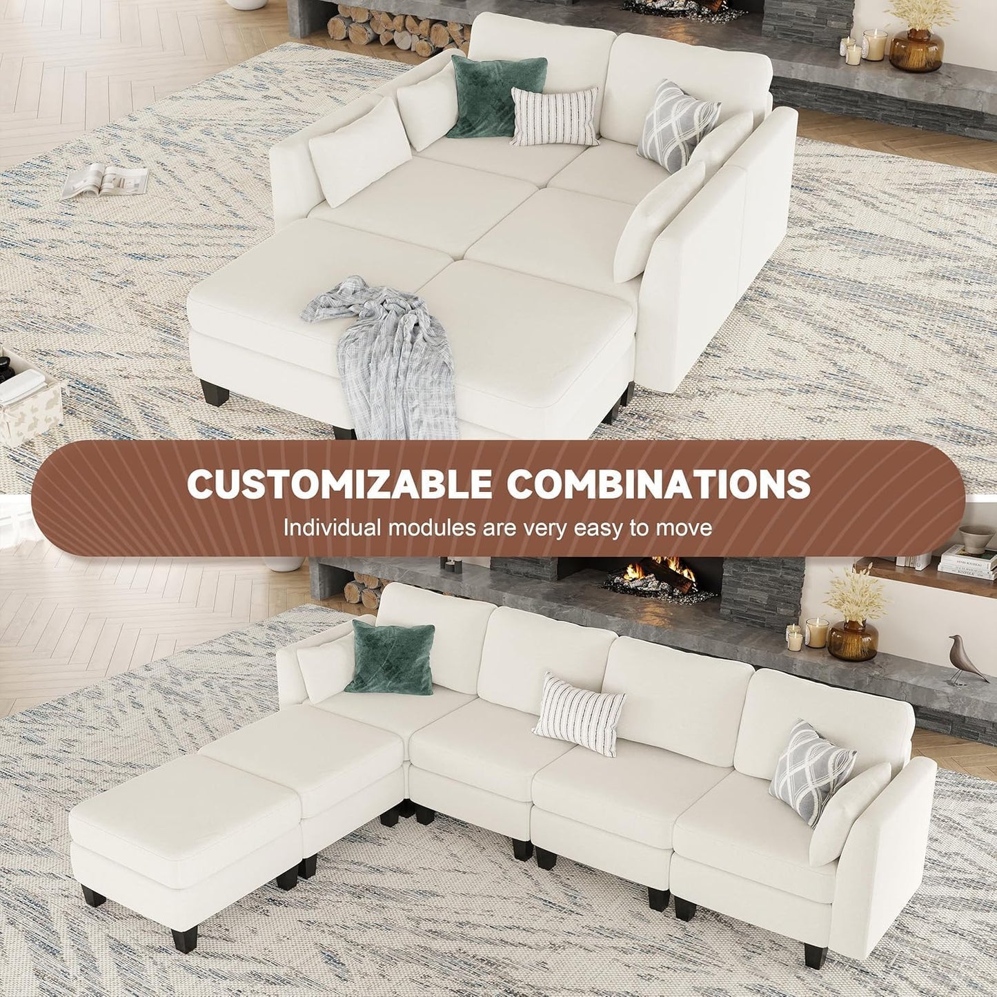 Huatean HomeModular Sectional Sofa, Convertible U Shaped Sofa Couch with High Density Memory Foam